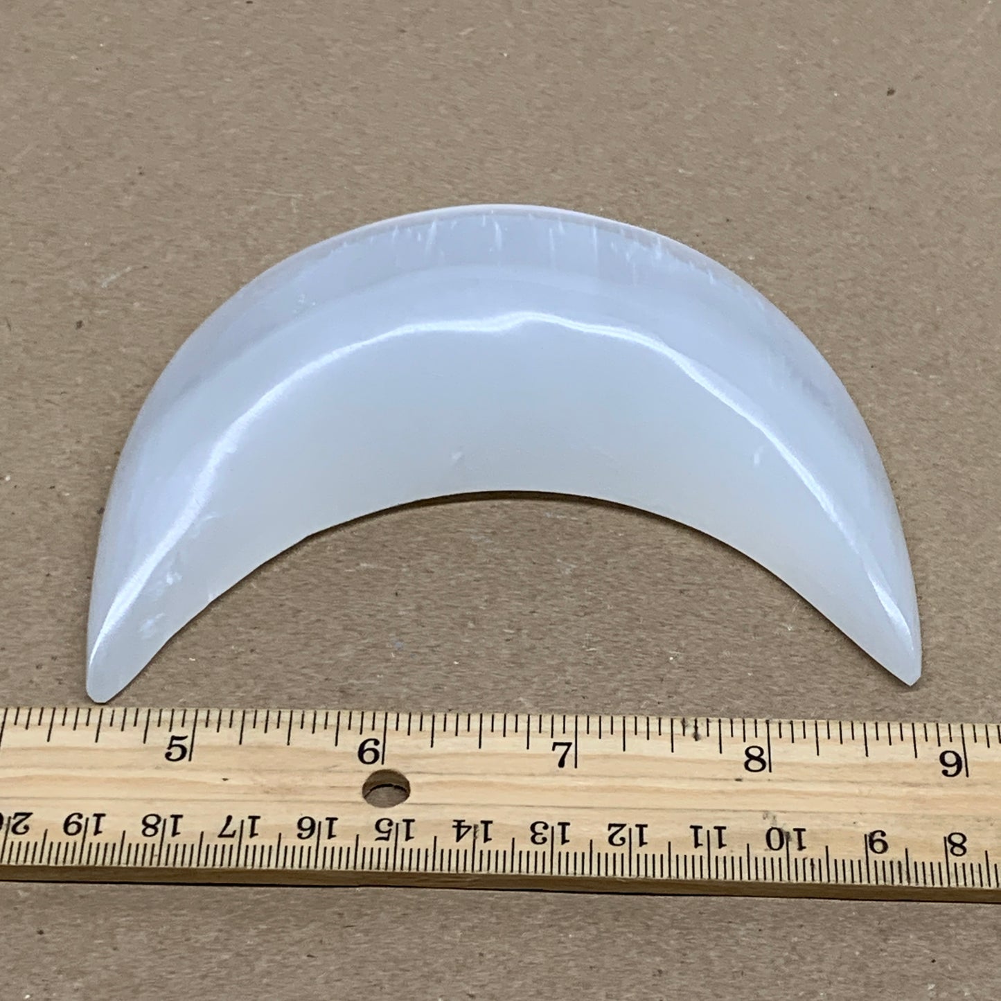 213g, 4.5"x2.1"x0.9", Selenite Crescent Moon Crystal (Satin Spar), B36283