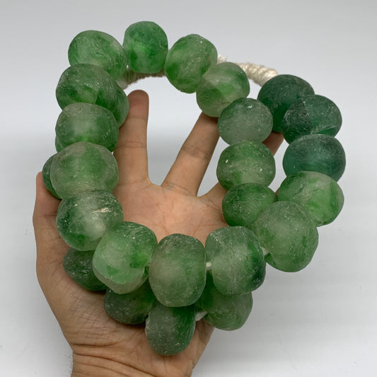2.2 lbs, 20mm-31mm, 1 Strand, 28 beads, Green Sea Glass Beads, B35684
