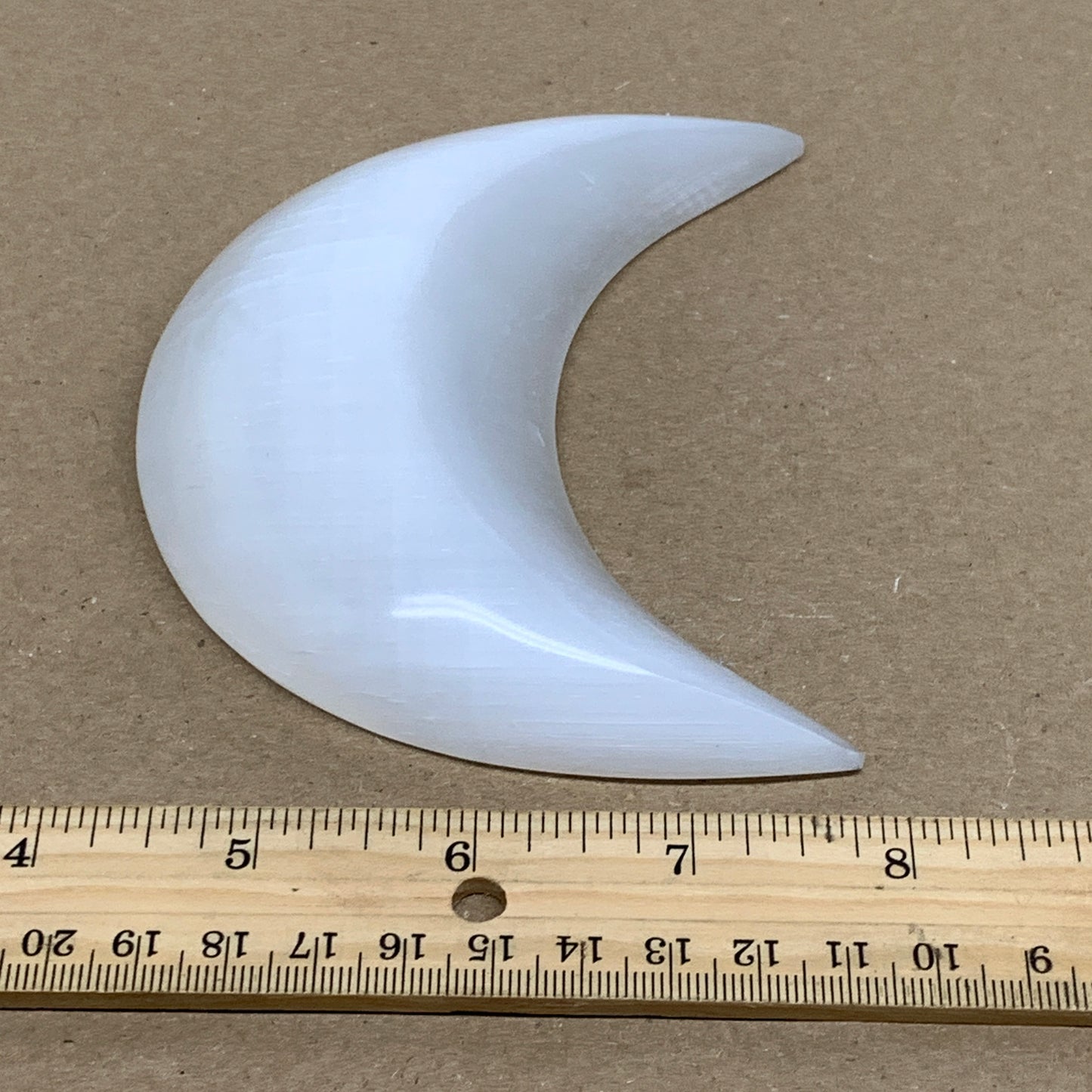 213g, 4.5"x2.1"x0.9", Selenite Crescent Moon Crystal (Satin Spar), B36283