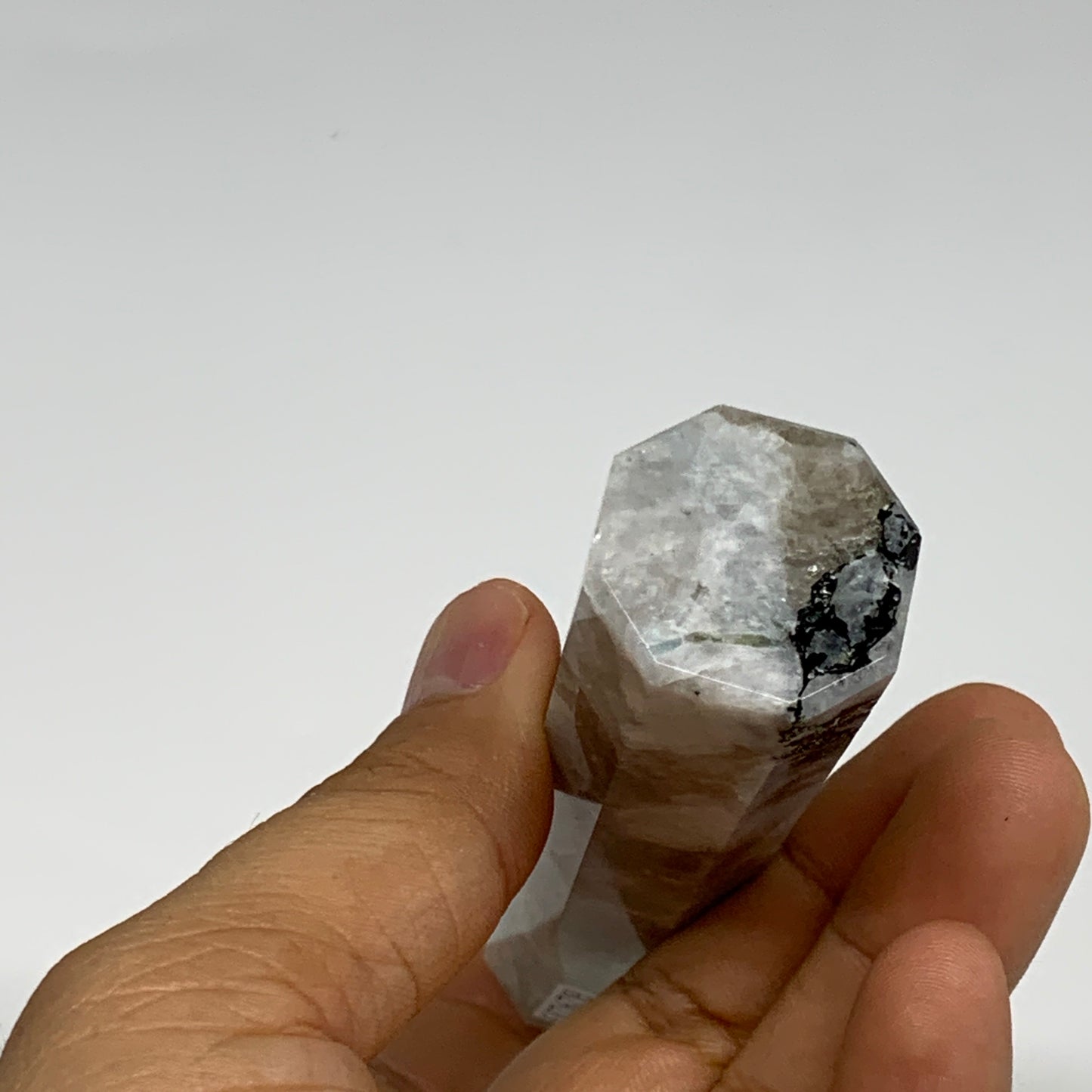 116.8g, 4.5"x0.9", Rainbow Moonstone Tower Obelisk Point Crystal @India, B29233