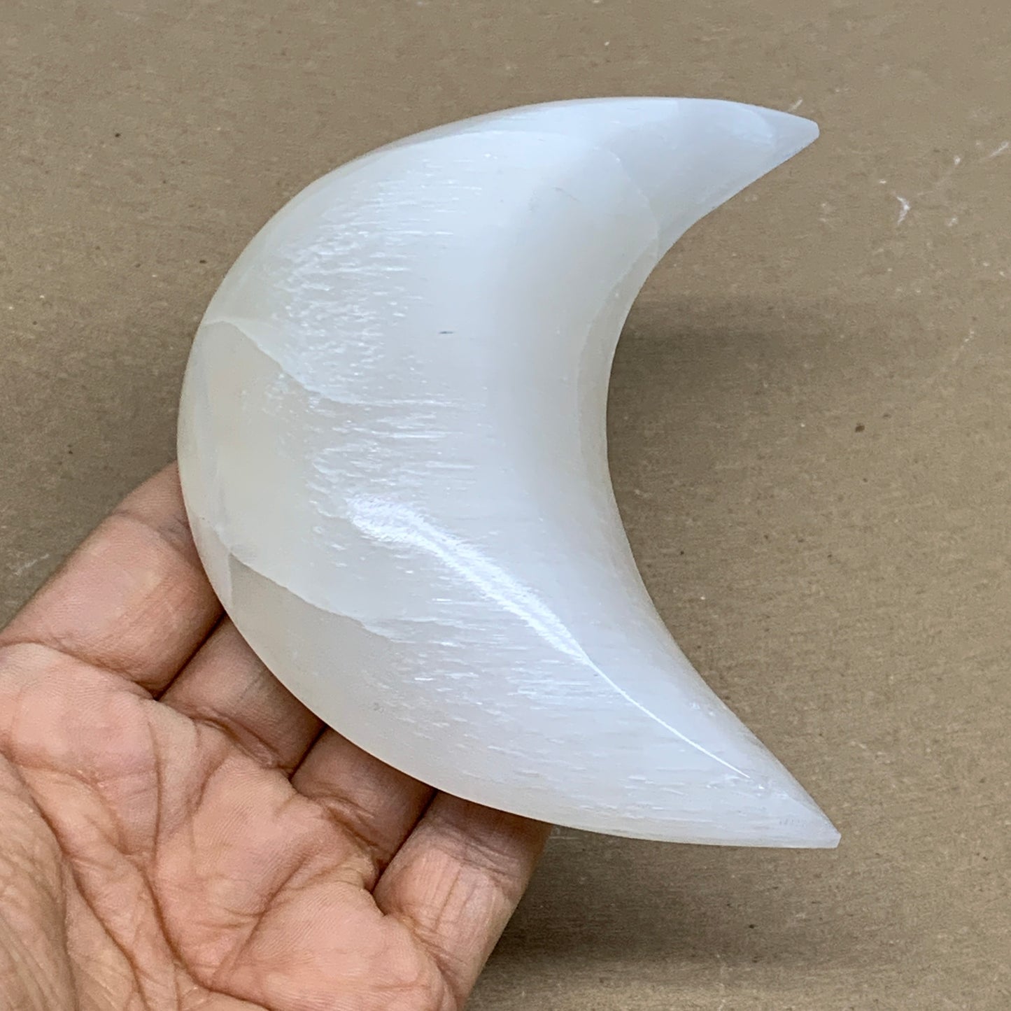 220g, 4.4"x2.1"x1", Selenite Crescent Moon Crystal (Satin Spar), B36284