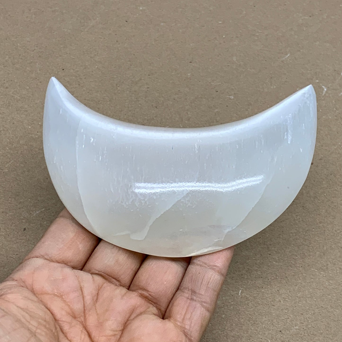 220g, 4.4"x2.1"x1", Selenite Crescent Moon Crystal (Satin Spar), B36284