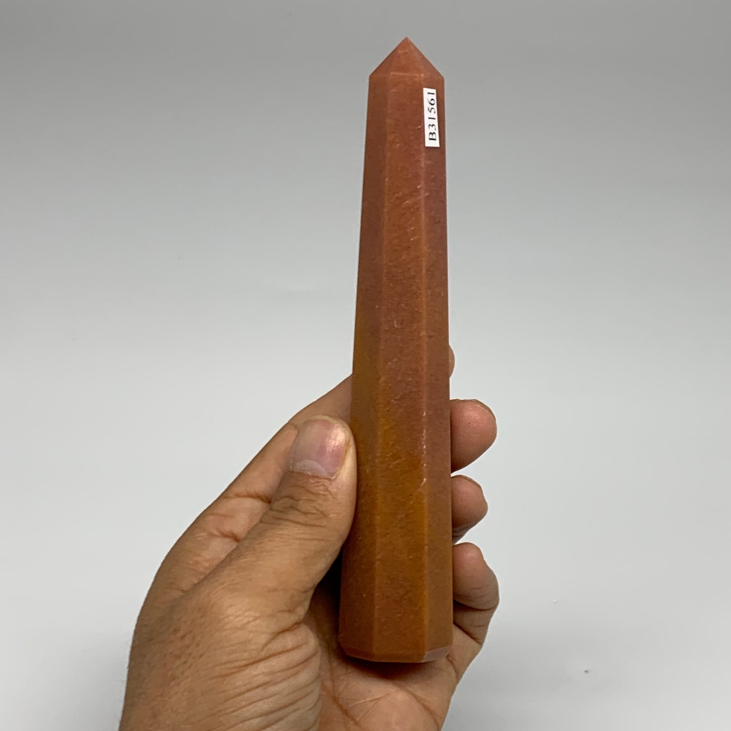 158.9g, 5.8"x1.1"x1.1" Red Aventurine Tower Obelisk Point Crystal @India,B31561