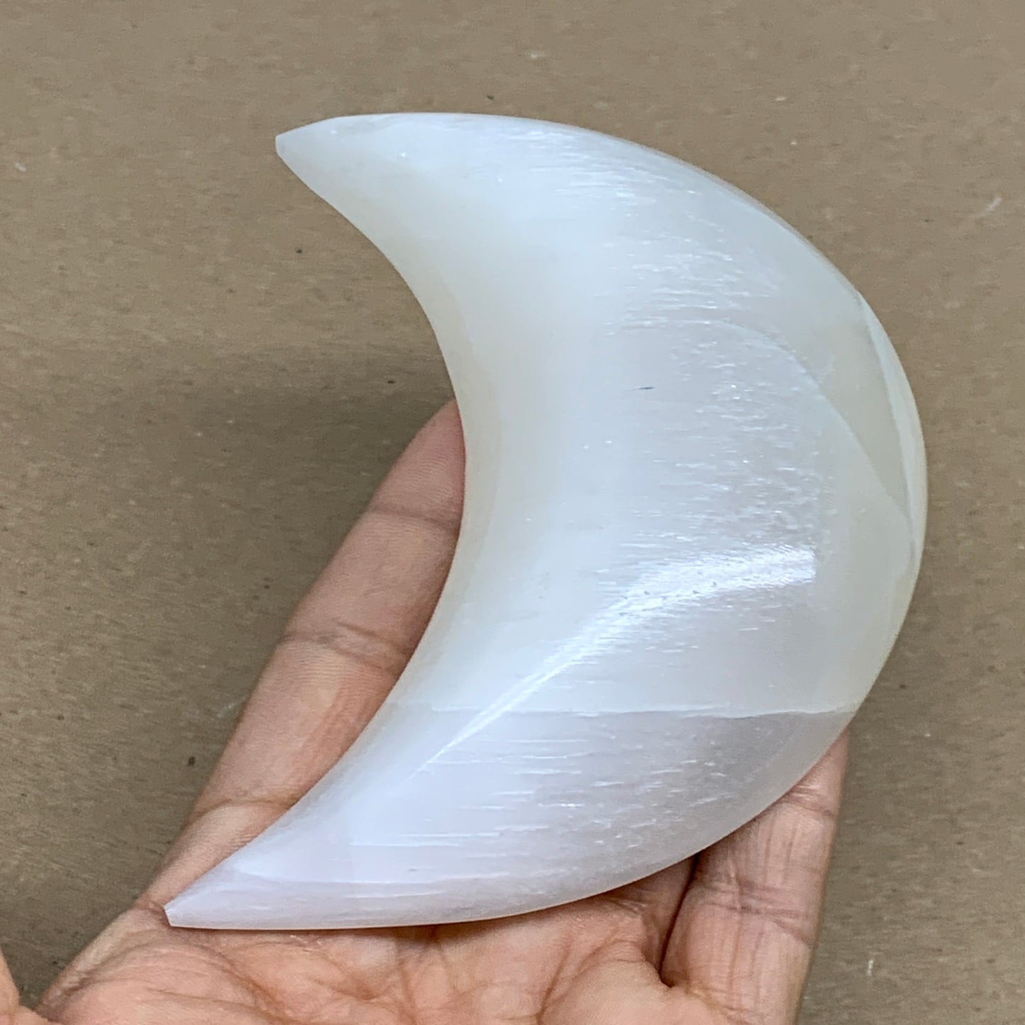 220g, 4.4"x2.1"x1", Selenite Crescent Moon Crystal (Satin Spar), B36284