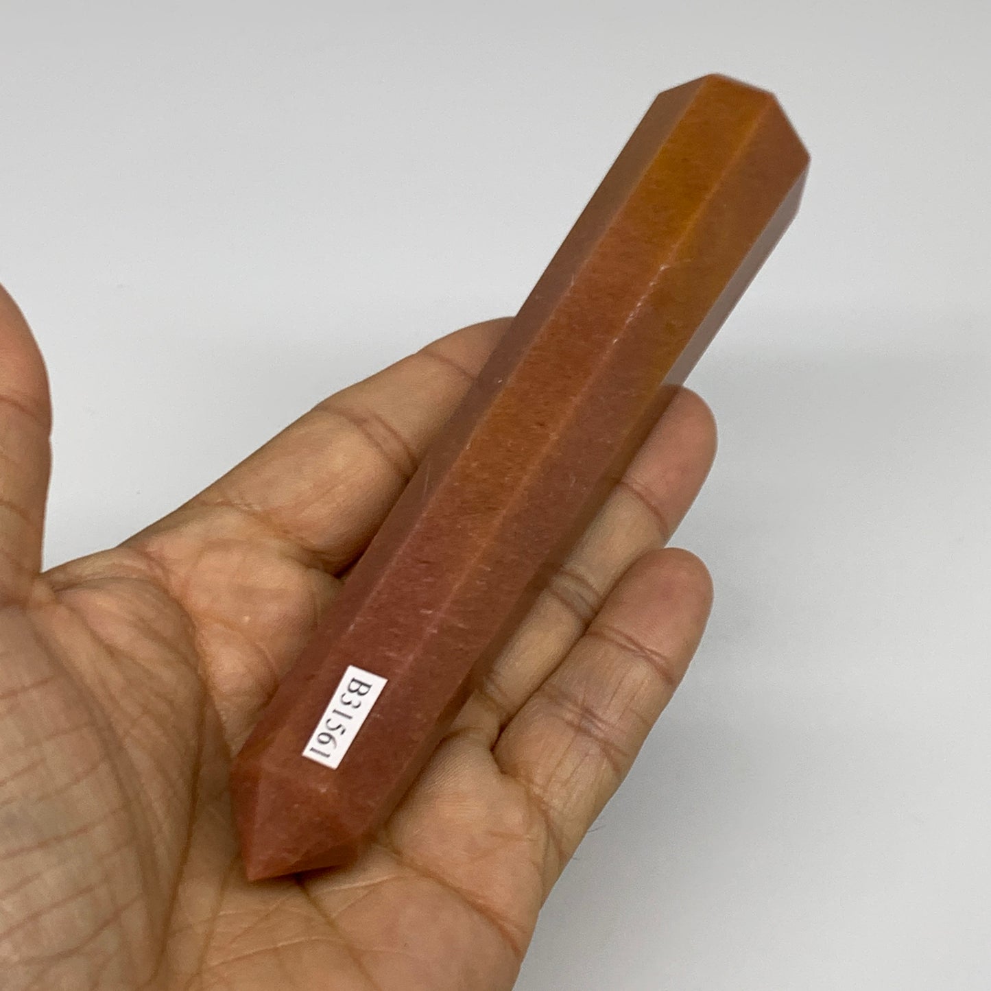 158.9g, 5.8"x1.1"x1.1" Red Aventurine Tower Obelisk Point Crystal @India,B31561