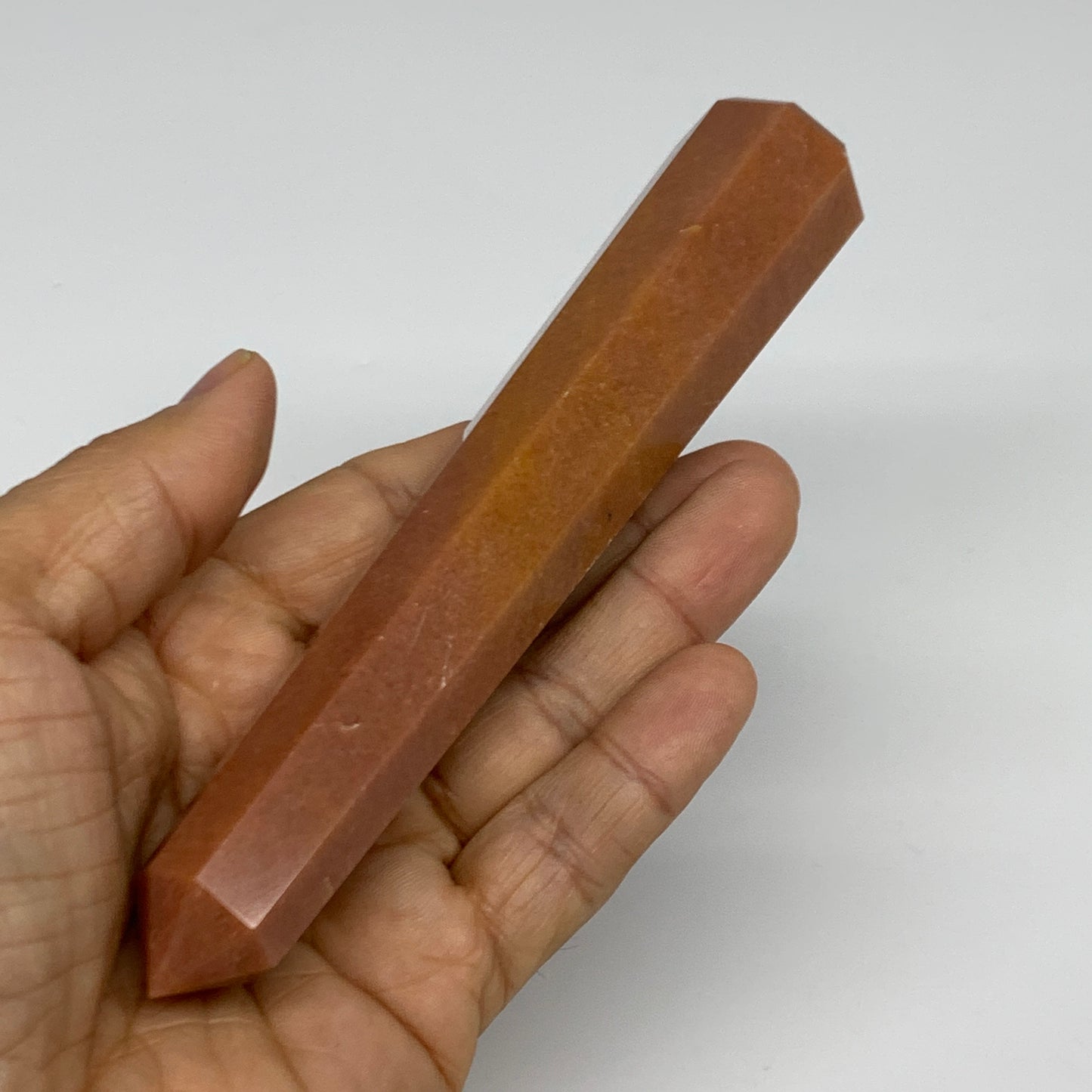 158.9g, 5.8"x1.1"x1.1" Red Aventurine Tower Obelisk Point Crystal @India,B31561