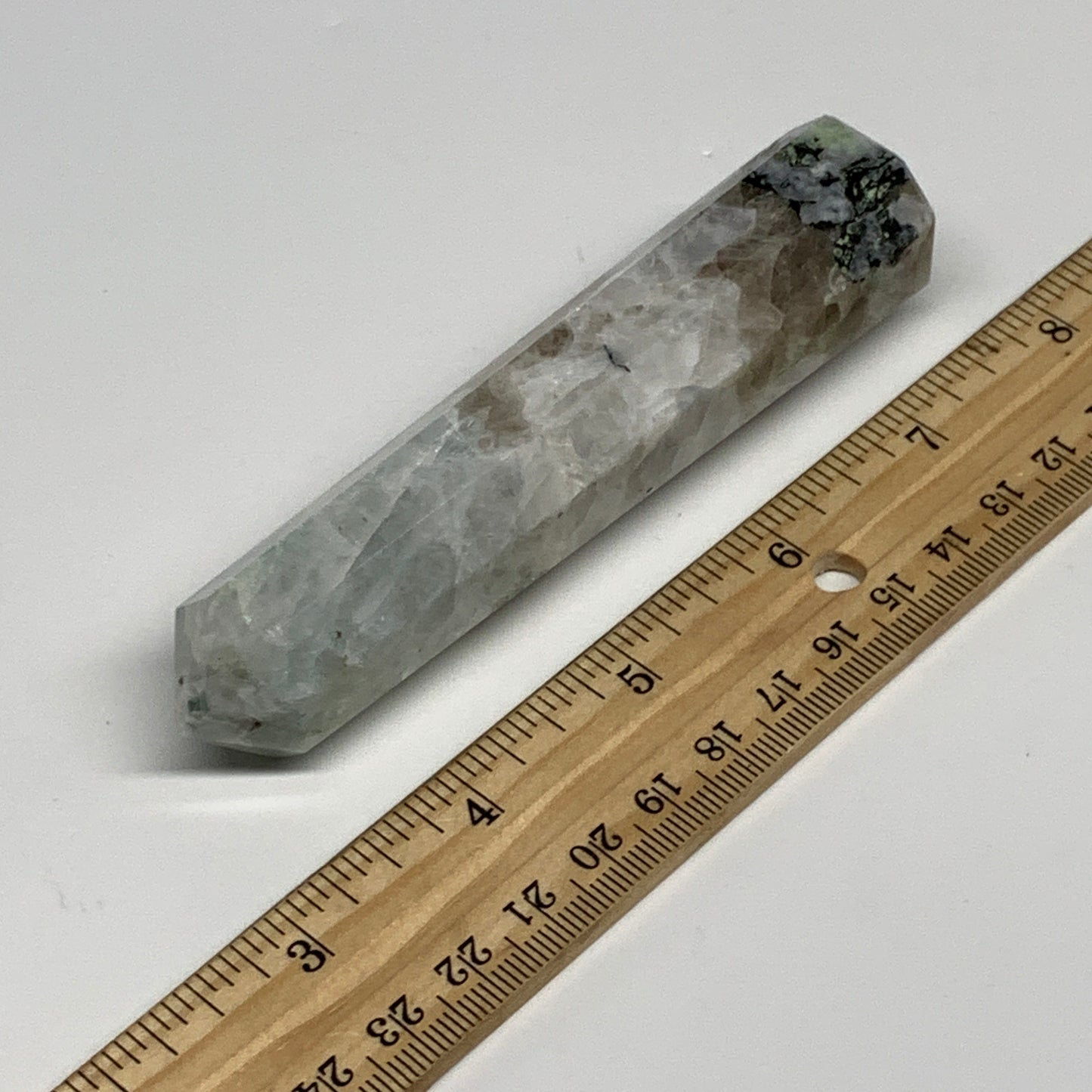 116.8g, 4.5"x0.9", Rainbow Moonstone Tower Obelisk Point Crystal @India, B29233