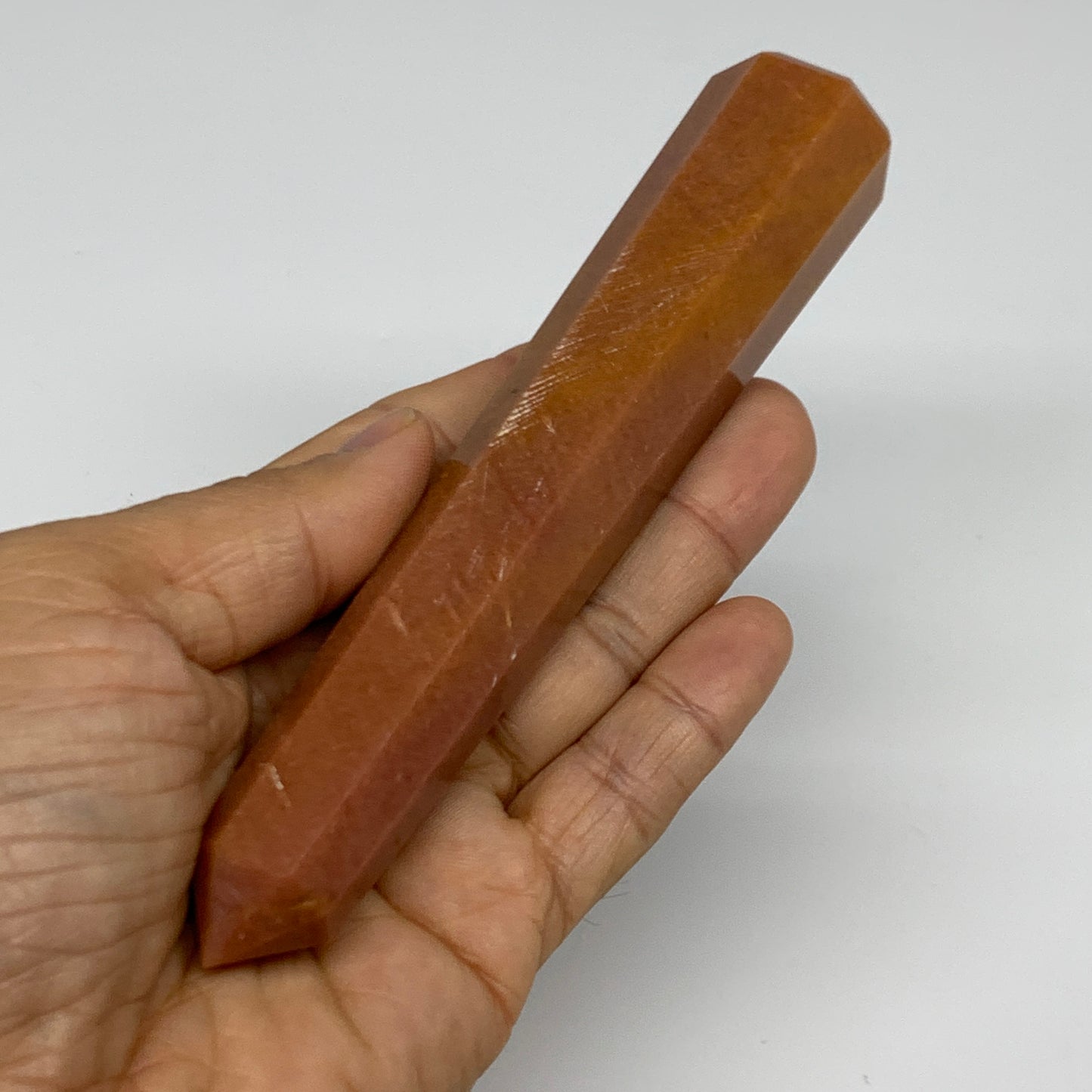 158.9g, 5.8"x1.1"x1.1" Red Aventurine Tower Obelisk Point Crystal @India,B31561