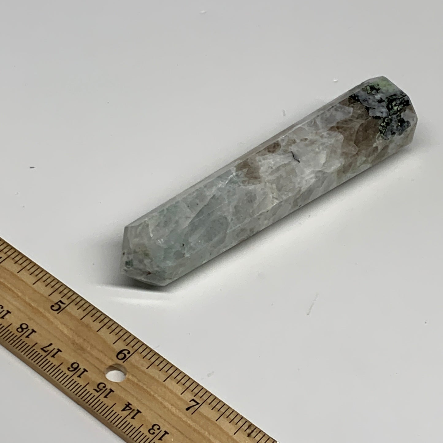 116.8g, 4.5"x0.9", Rainbow Moonstone Tower Obelisk Point Crystal @India, B29233