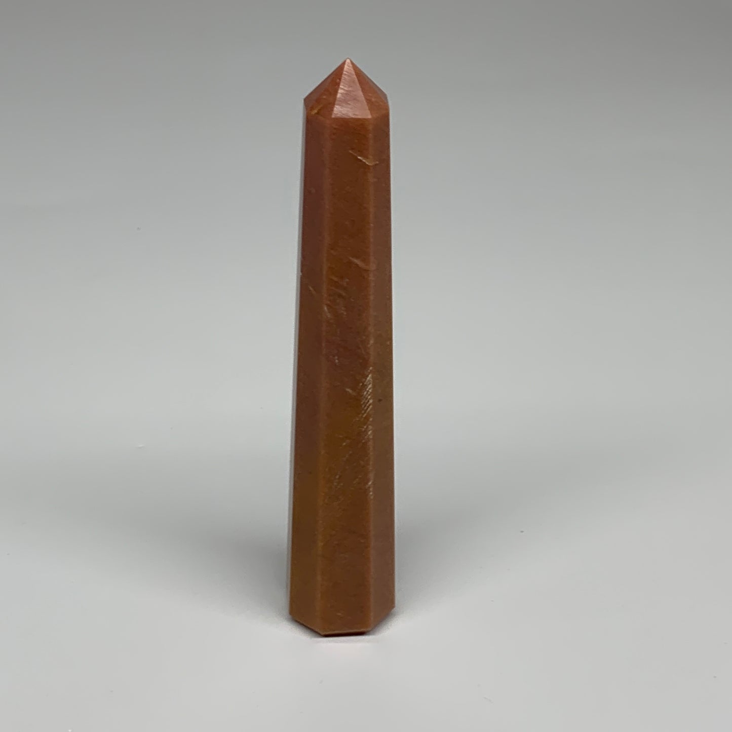158.9g, 5.8"x1.1"x1.1" Red Aventurine Tower Obelisk Point Crystal @India,B31561