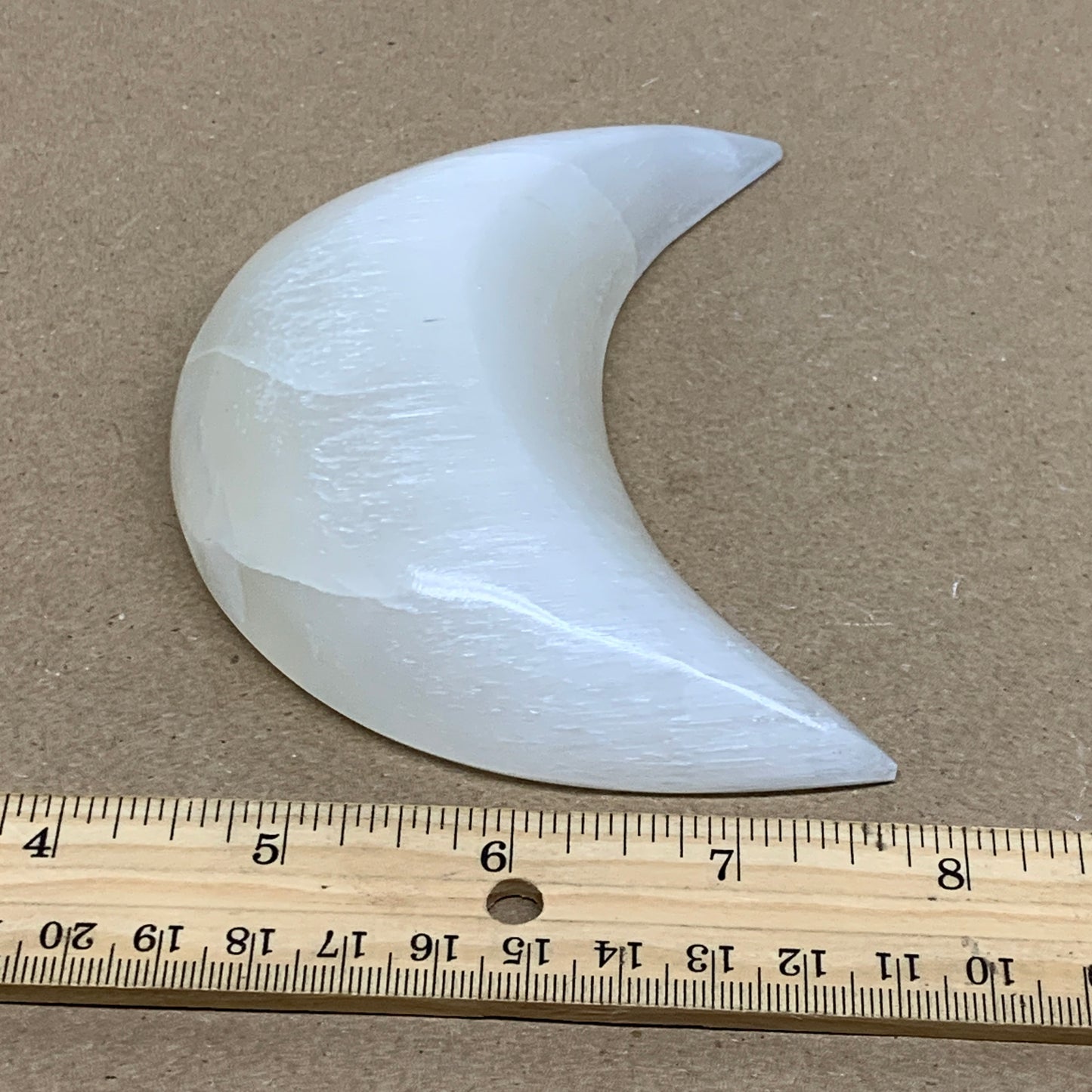 220g, 4.4"x2.1"x1", Selenite Crescent Moon Crystal (Satin Spar), B36284