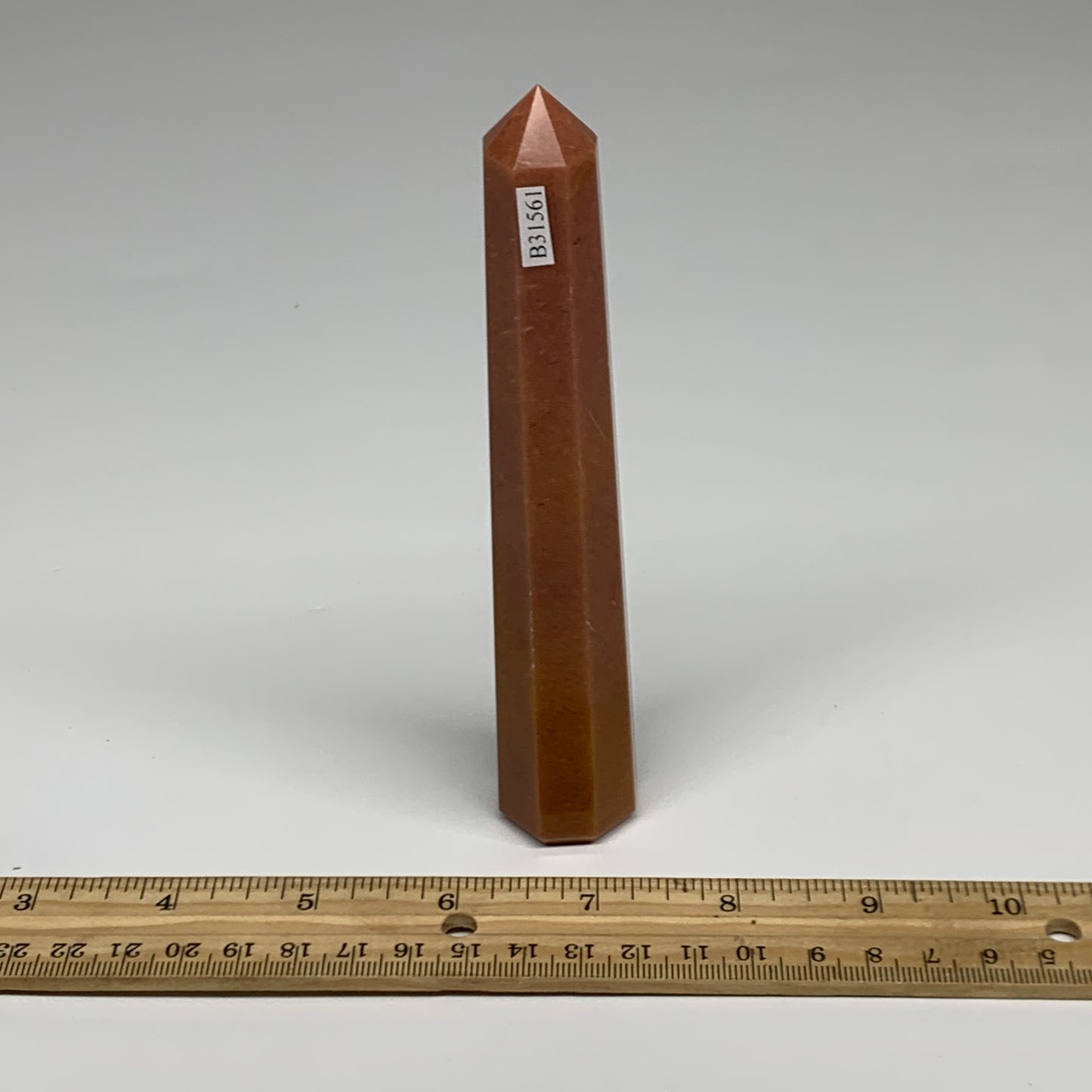 158.9g, 5.8"x1.1"x1.1" Red Aventurine Tower Obelisk Point Crystal @India,B31561