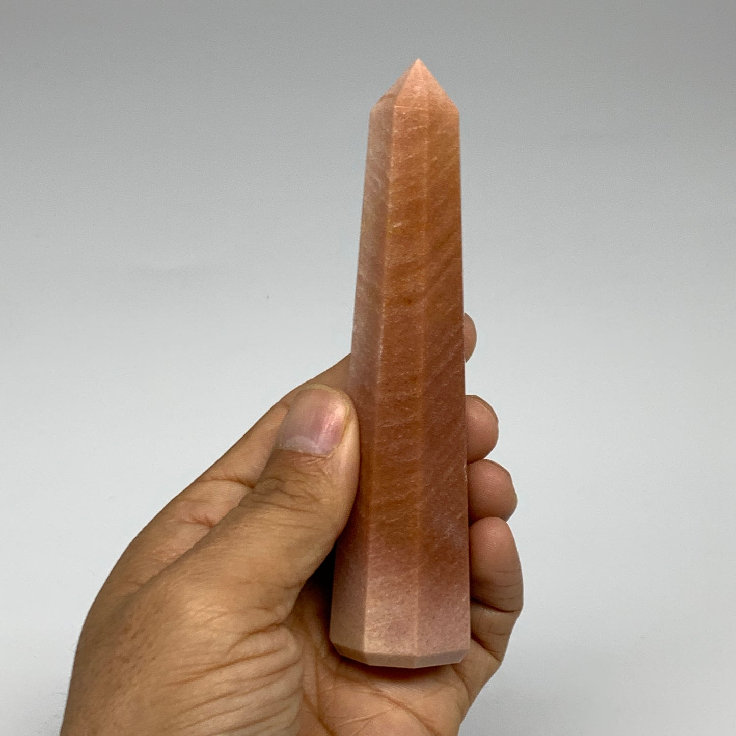 129.6g, 4.7"x1"x1" Red Aventurine Tower Obelisk Point Crystal @India,B31562