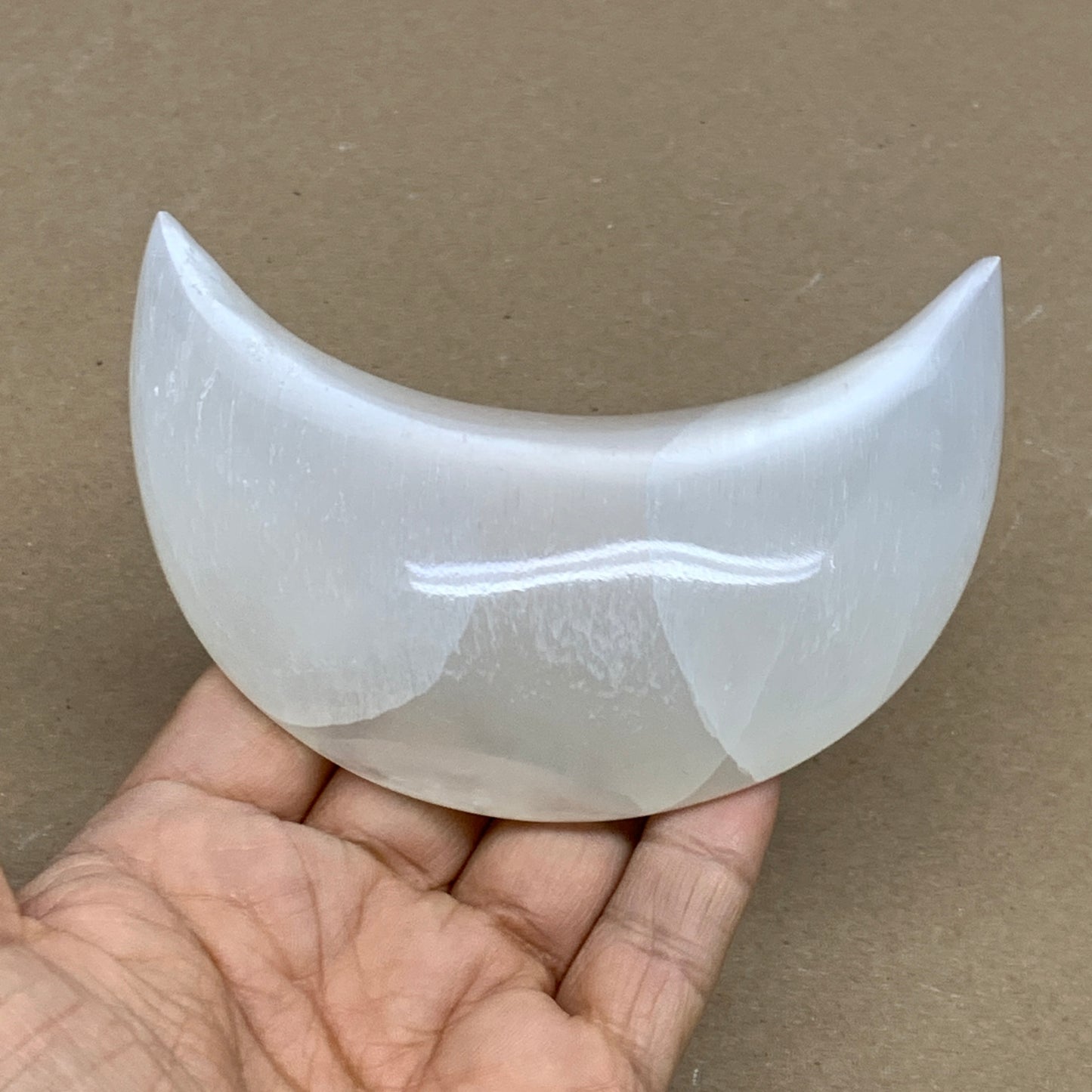 205g, 4.5"x2.1"x1", Selenite Crescent Moon Crystal (Satin Spar), B36286