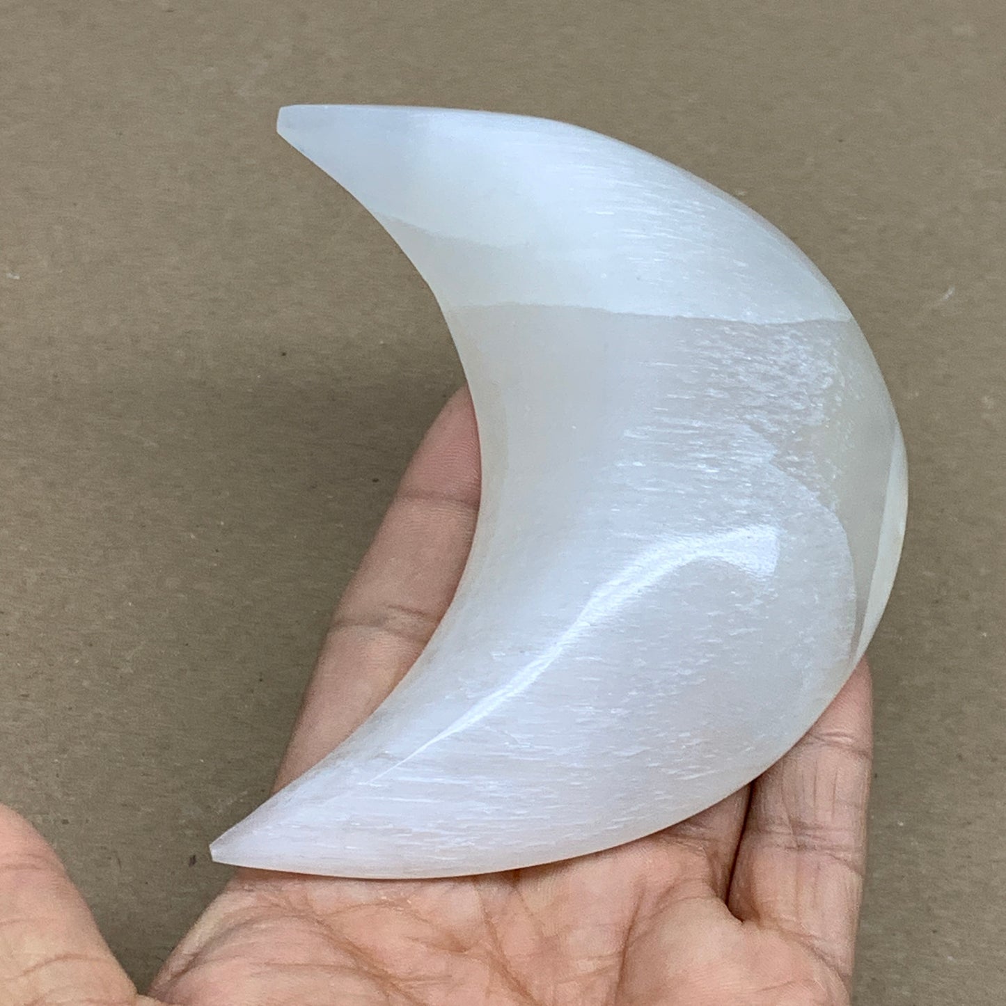 205g, 4.5"x2.1"x1", Selenite Crescent Moon Crystal (Satin Spar), B36286