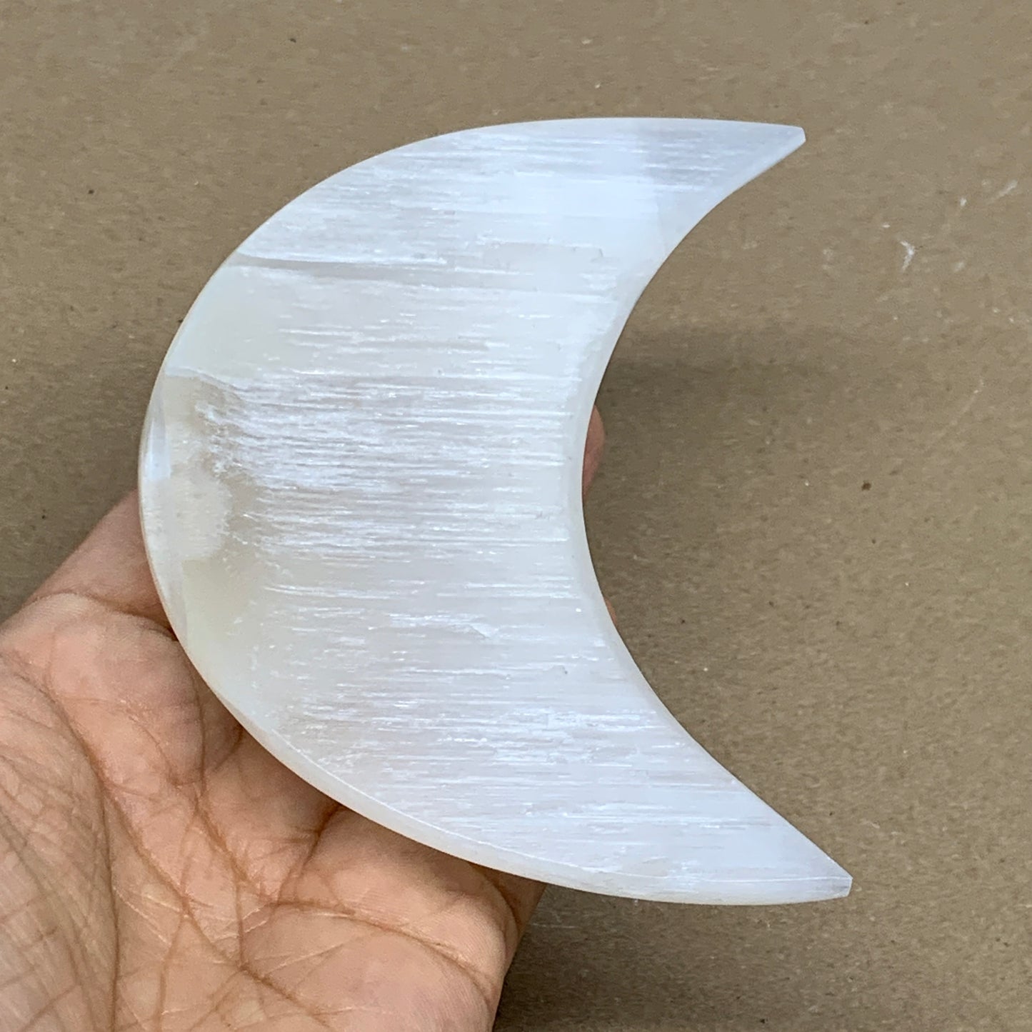 205g, 4.5"x2.1"x1", Selenite Crescent Moon Crystal (Satin Spar), B36286