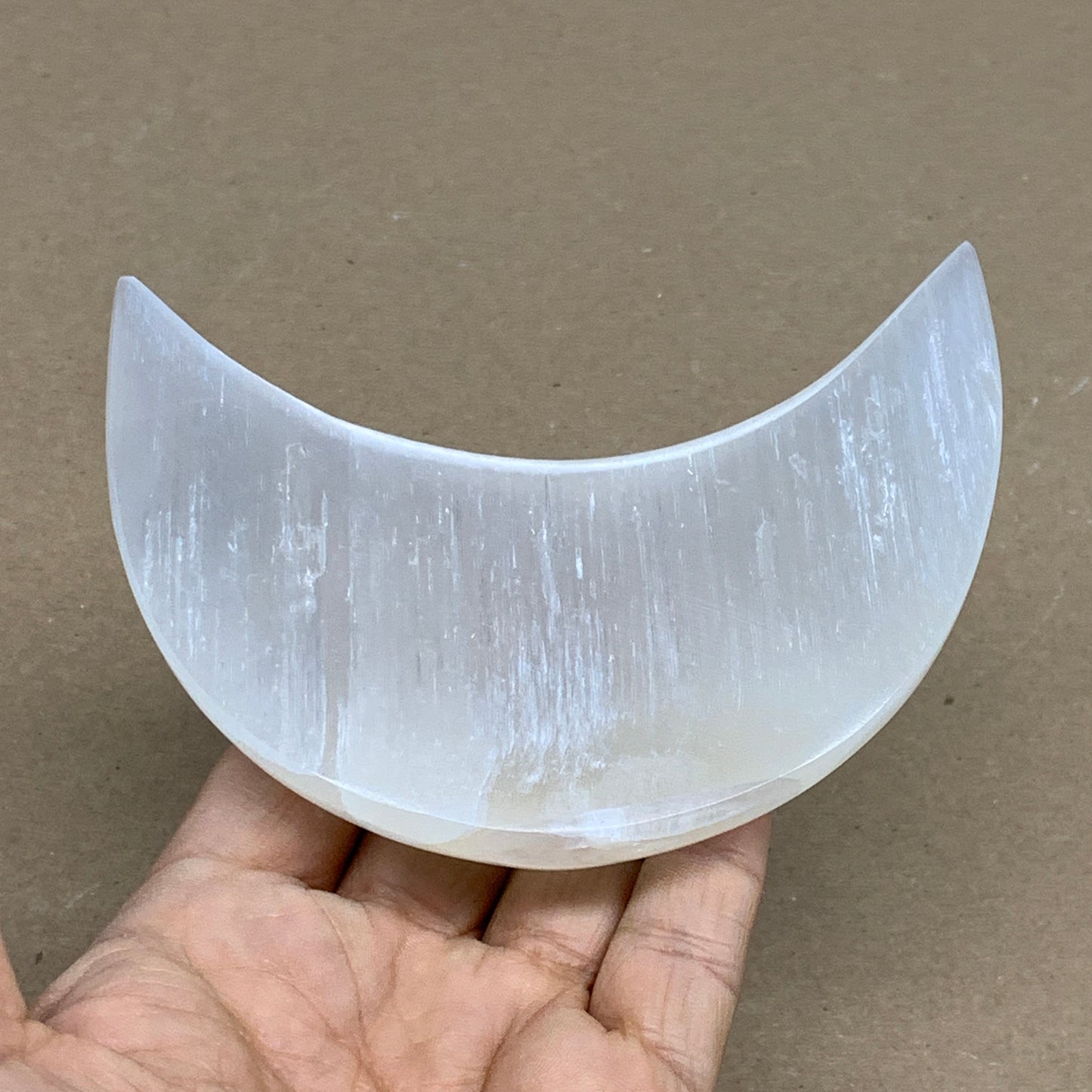 205g, 4.5"x2.1"x1", Selenite Crescent Moon Crystal (Satin Spar), B36286