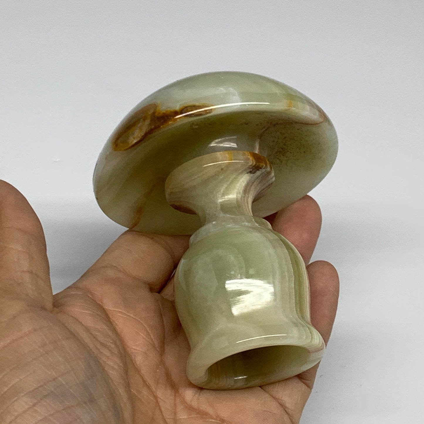 261g, 3.2"x1.5"x2.9", Natural Green Onyx Candle Holder Gemstone Hand Carved, B32