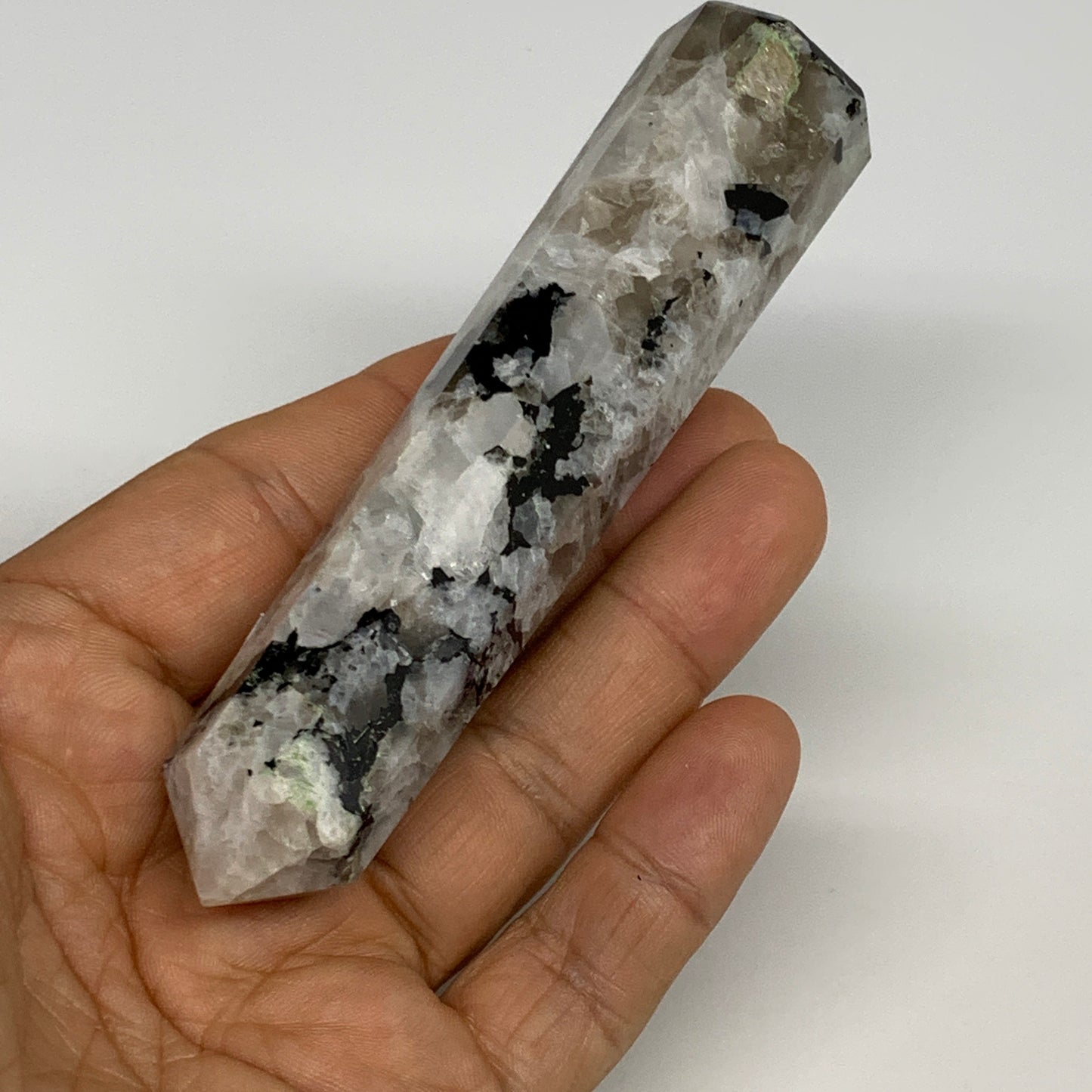 102.5g, 4.2"x0.9", Rainbow Moonstone Tower Obelisk Point Crystal @India, B29229