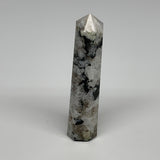 102.5g, 4.2"x0.9", Rainbow Moonstone Tower Obelisk Point Crystal @India, B29229