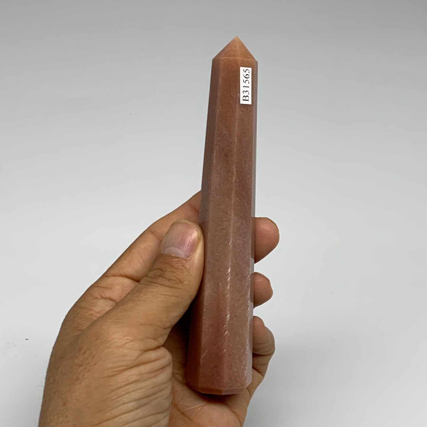 112.7g, 5.2"x0.9"x0.9" Red Aventurine Tower Obelisk Point Crystal @India,B31565