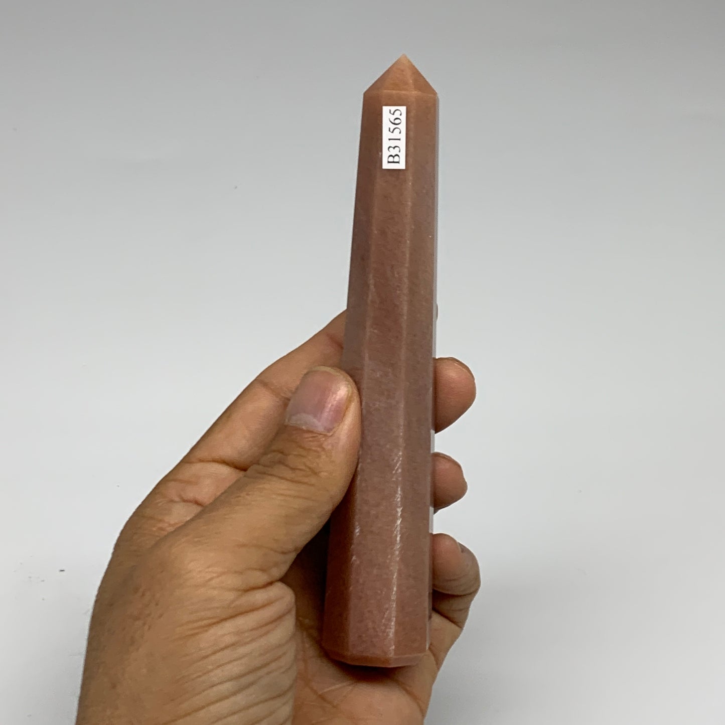 112.7g, 5.2"x0.9"x0.9" Red Aventurine Tower Obelisk Point Crystal @India,B31565