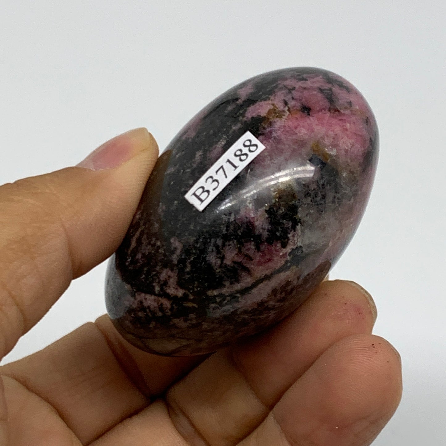 163g, 2.2"x1.8"x1.3", Rhodonite Palm-Stone Polished Reiki @Madagascar,B37188