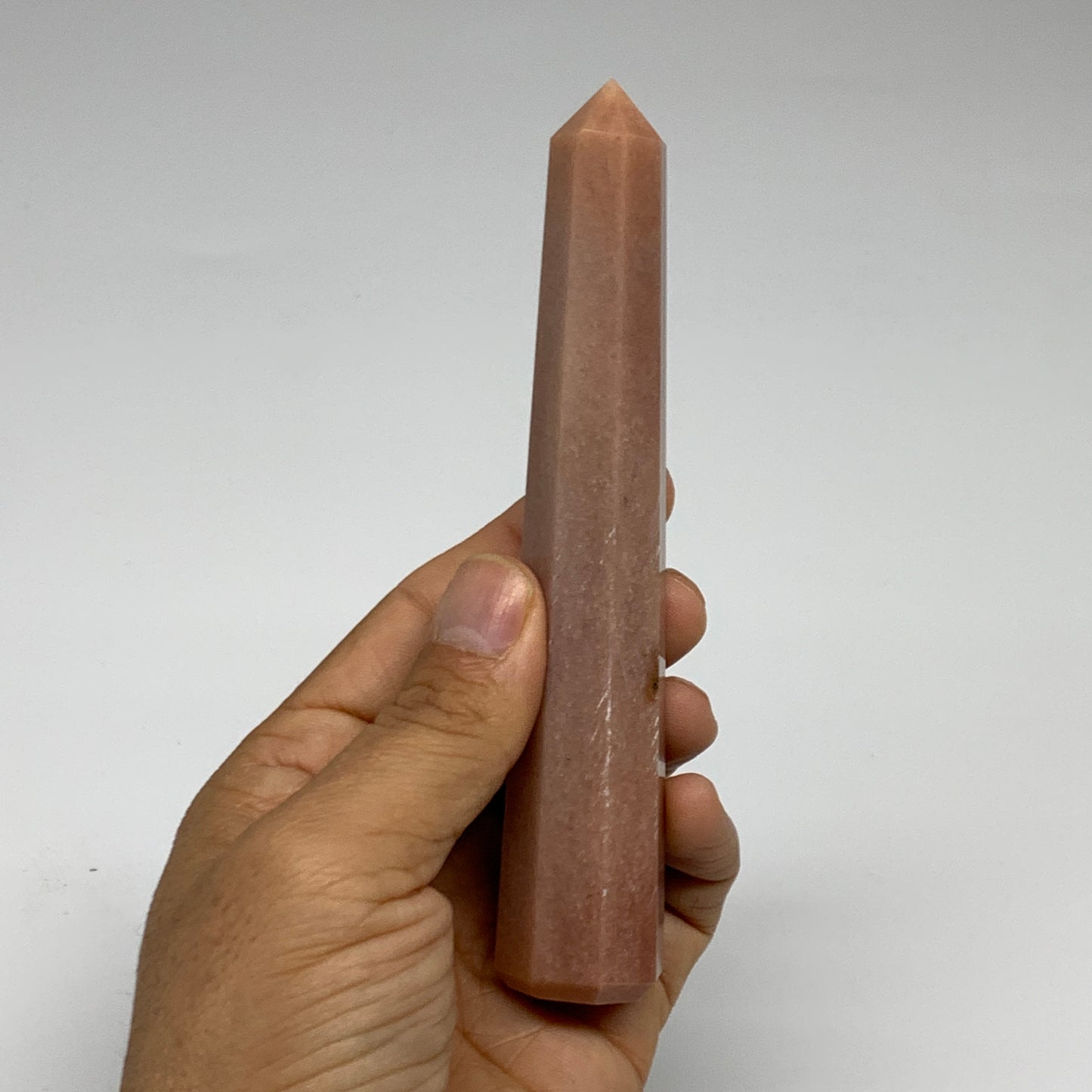 112.7g, 5.2"x0.9"x0.9" Red Aventurine Tower Obelisk Point Crystal @India,B31565