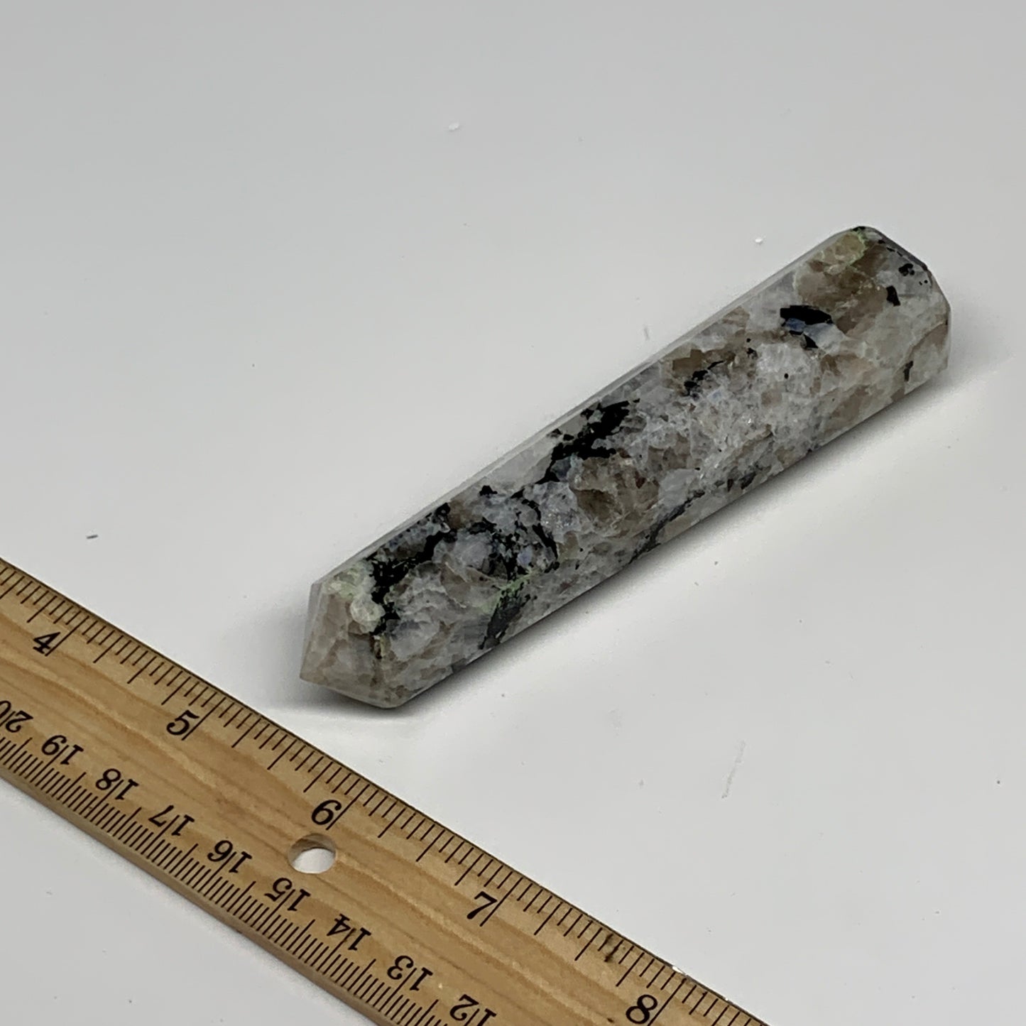 102.5g, 4.2"x0.9", Rainbow Moonstone Tower Obelisk Point Crystal @India, B29229