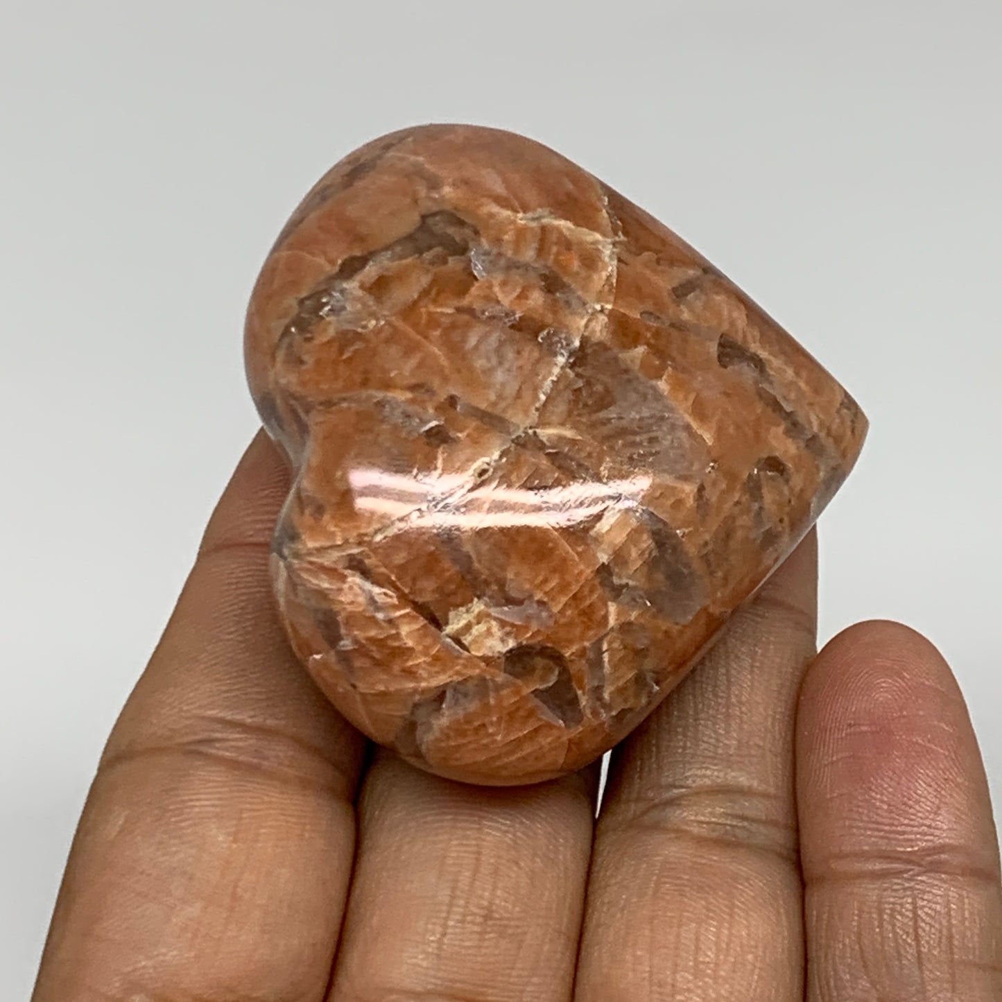 79.3g, 1.9"x2.1"x1", Peach Moonstone Heart Crystal Polished, B34979