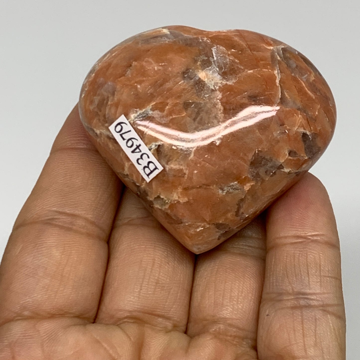 79.3g, 1.9"x2.1"x1", Peach Moonstone Heart Crystal Polished, B34979