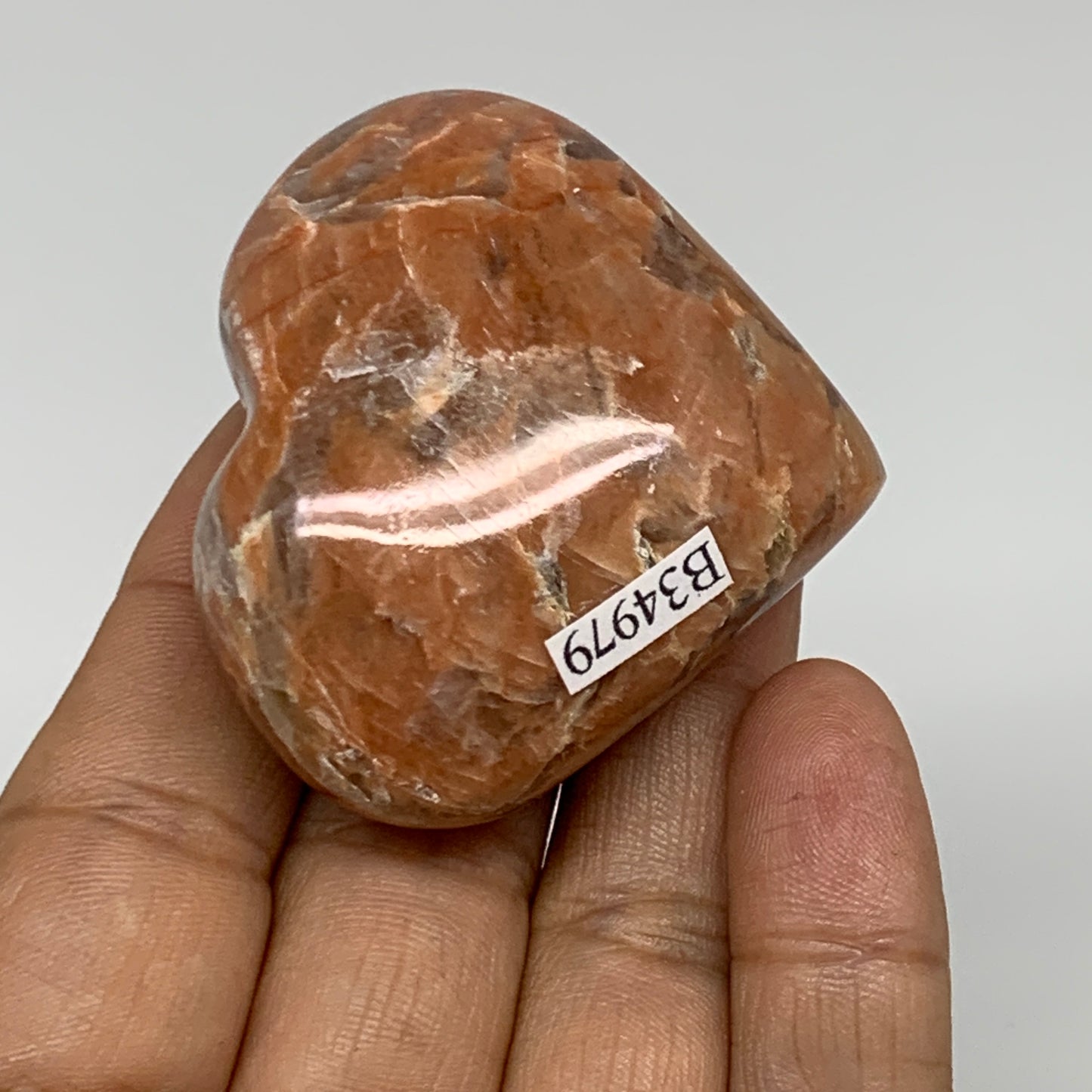 79.3g, 1.9"x2.1"x1", Peach Moonstone Heart Crystal Polished, B34979