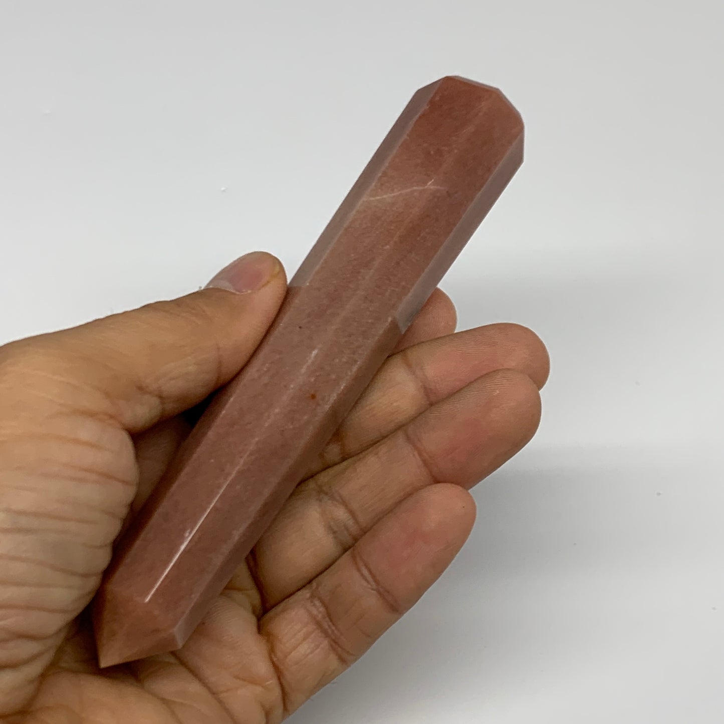 112.7g, 5.2"x0.9"x0.9" Red Aventurine Tower Obelisk Point Crystal @India,B31565