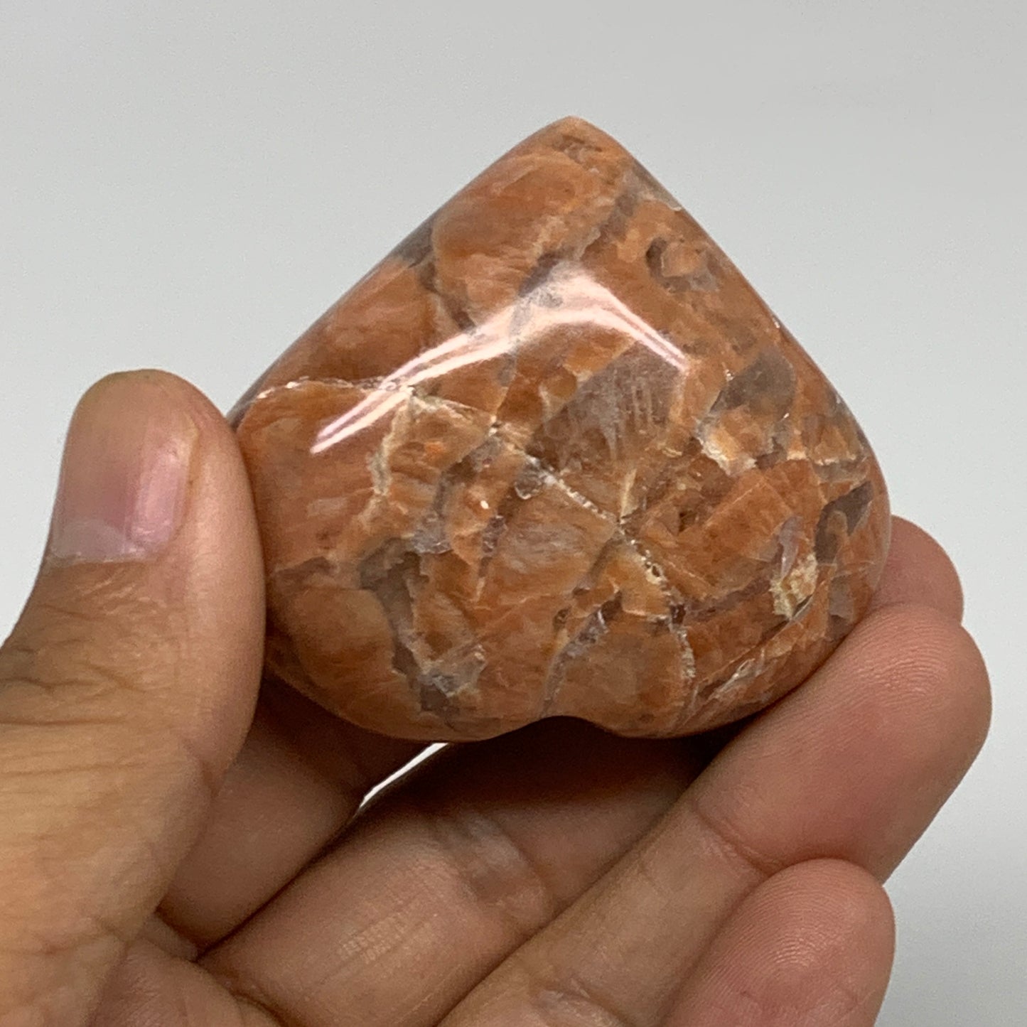 79.3g, 1.9"x2.1"x1", Peach Moonstone Heart Crystal Polished, B34979