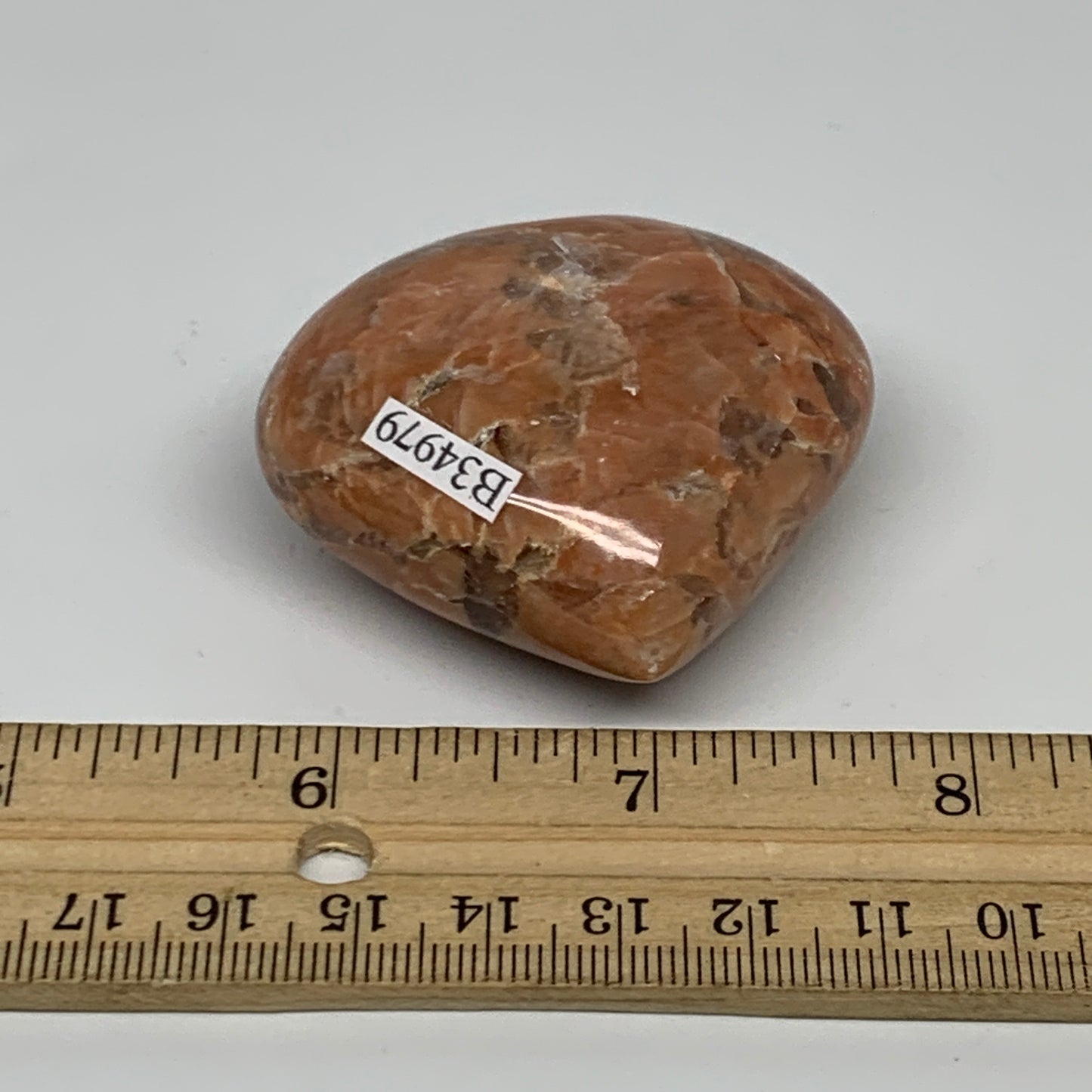 79.3g, 1.9"x2.1"x1", Peach Moonstone Heart Crystal Polished, B34979