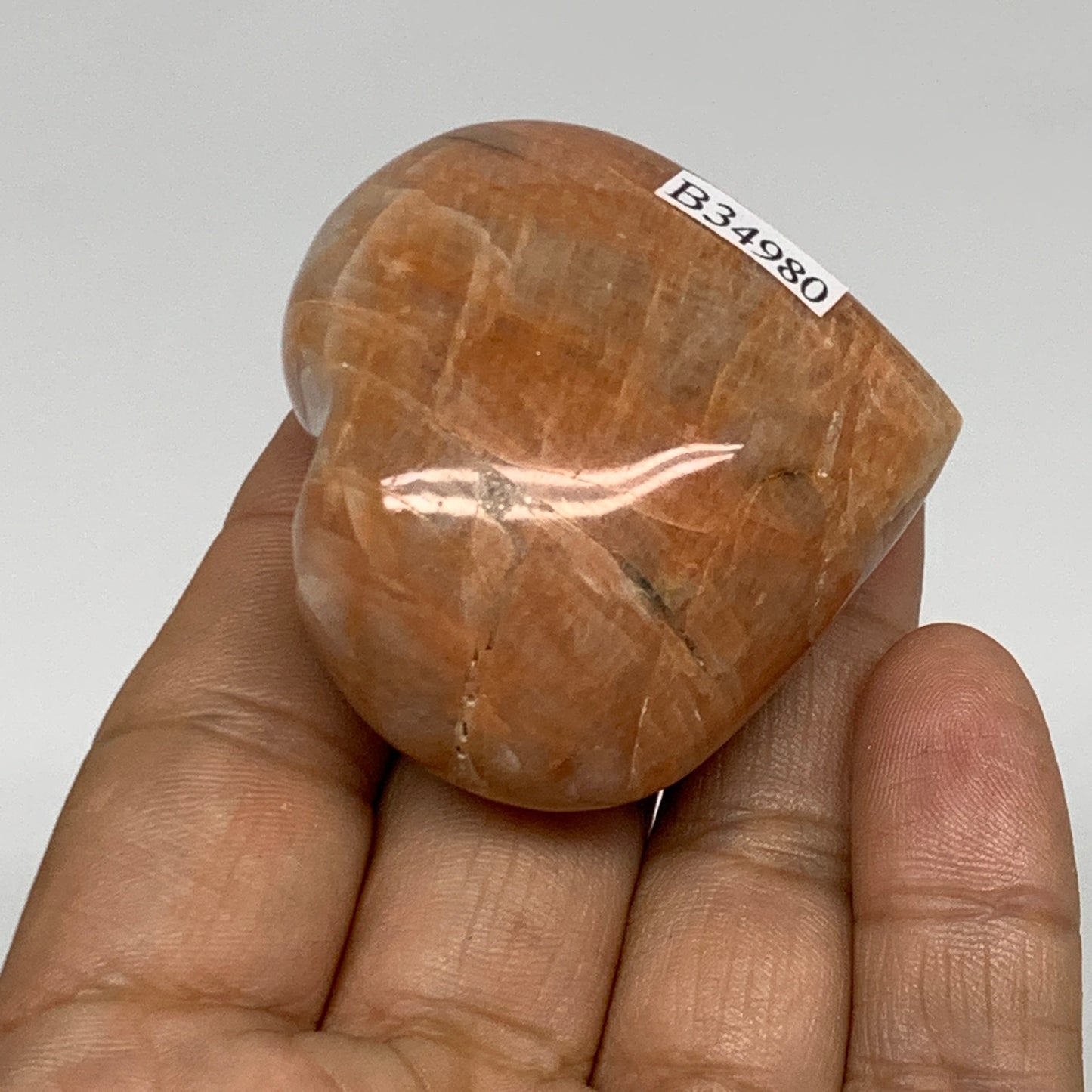 73.1g, 1.8"x2"x1", Peach Moonstone Heart Crystal Polished, B34980