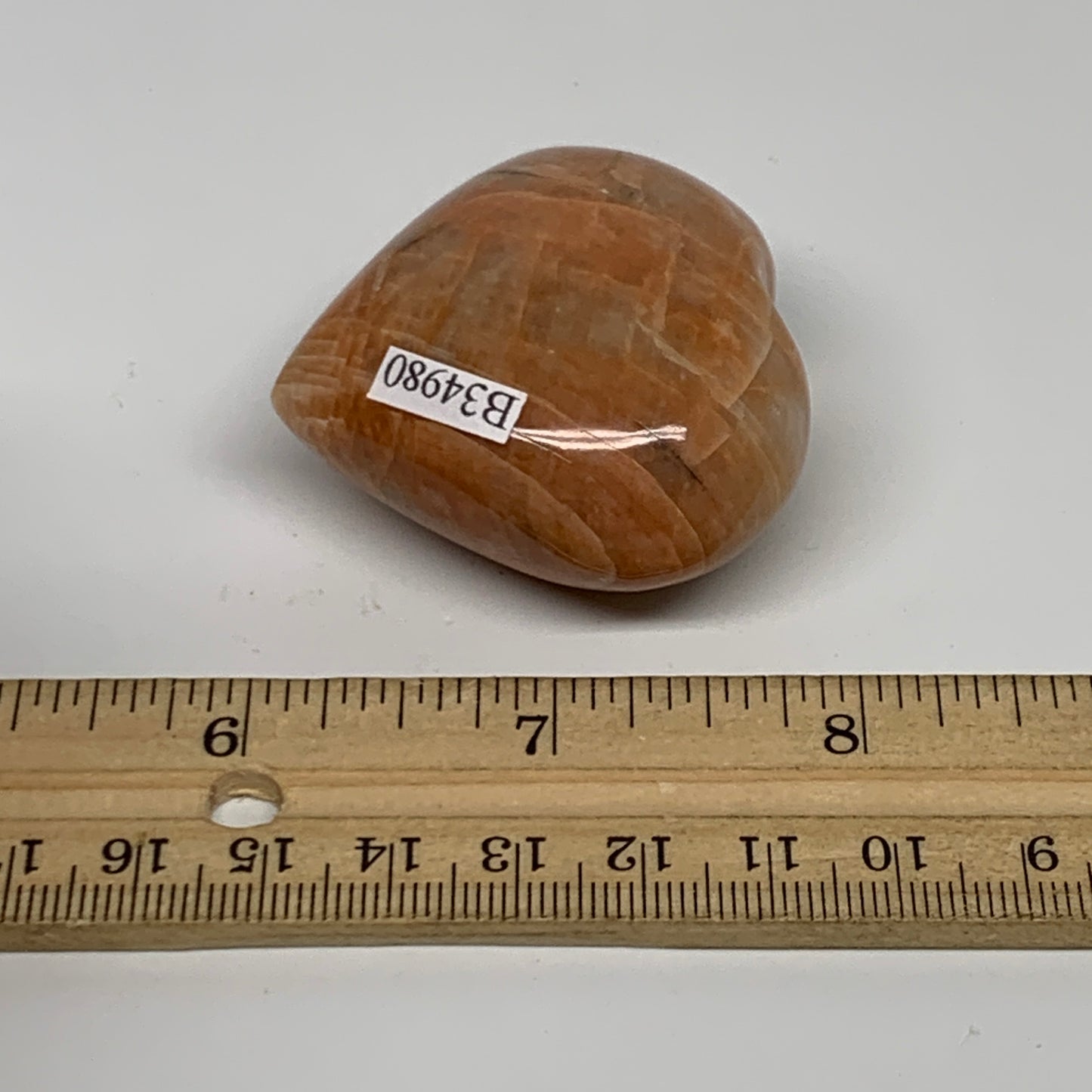 73.1g, 1.8"x2"x1", Peach Moonstone Heart Crystal Polished, B34980