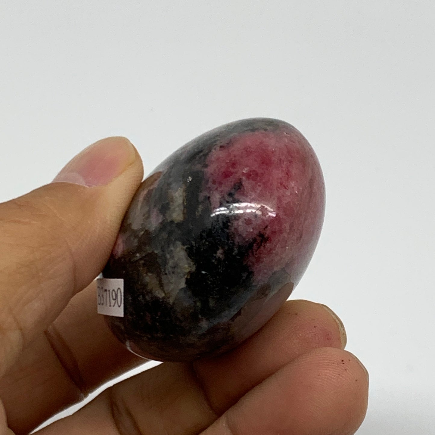 107.3g, 2"x1.7"x1.1", Rhodonite Palm-Stone Polished Reiki @Madagascar,B37190
