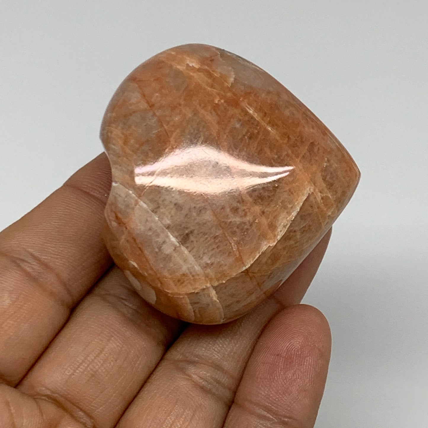 78.6g, 1.8"x2"x1", Peach Moonstone Heart Crystal Polished, B34981
