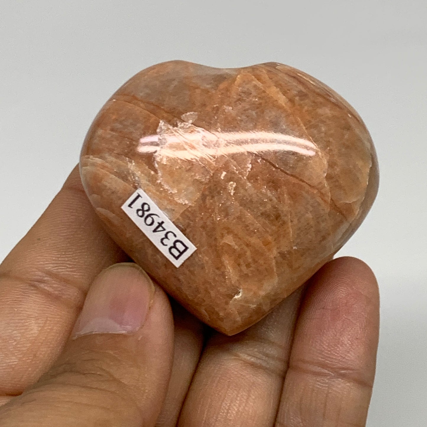 78.6g, 1.8"x2"x1", Peach Moonstone Heart Crystal Polished, B34981