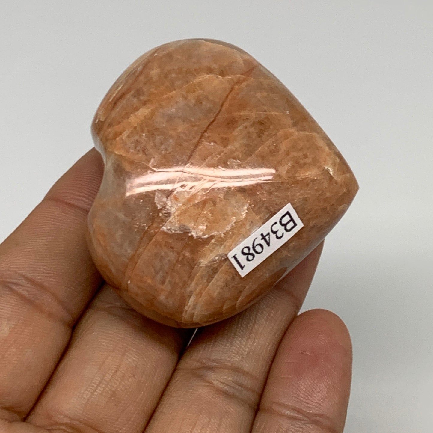 78.6g, 1.8"x2"x1", Peach Moonstone Heart Crystal Polished, B34981