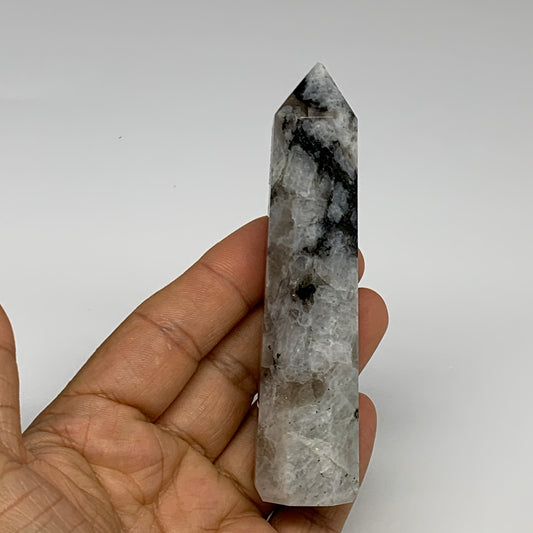 94.4g, 4"x1", Rainbow Moonstone Tower Obelisk Point Crystal @India, B29225