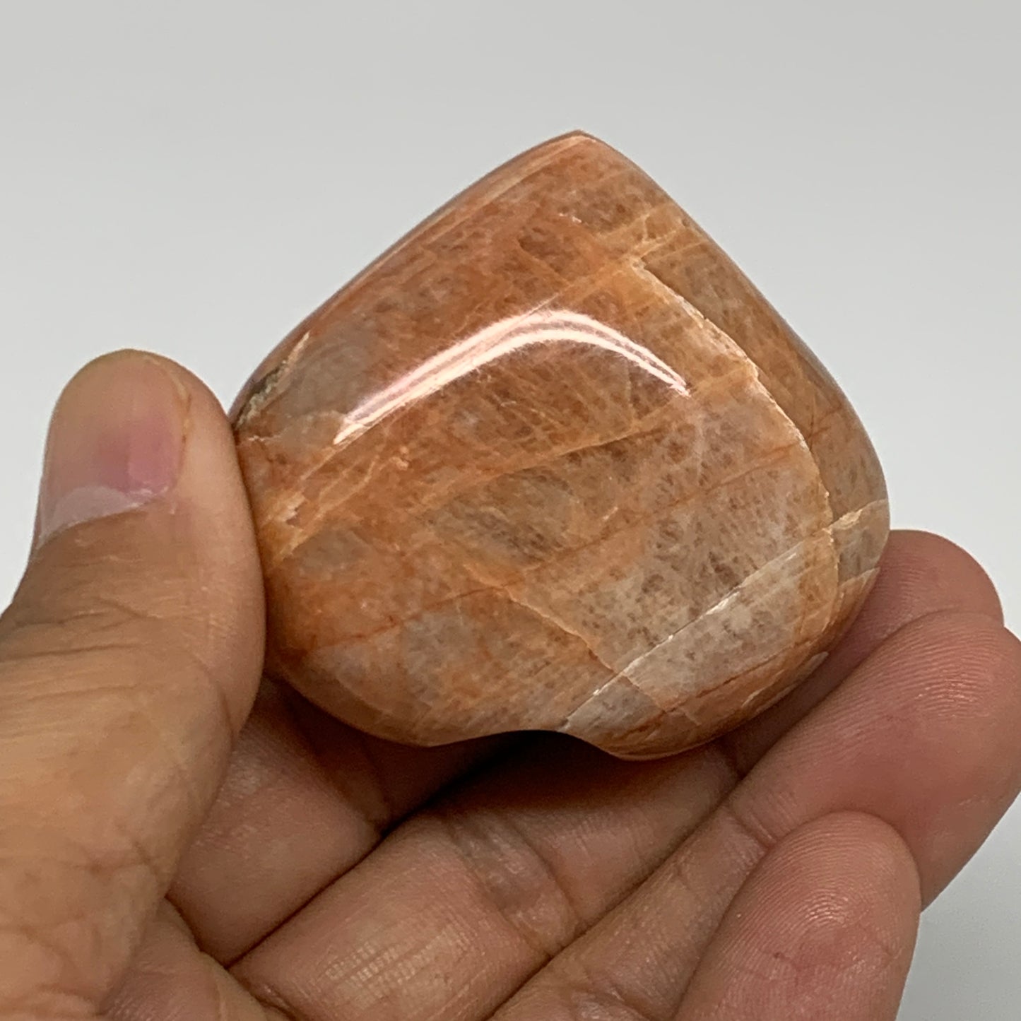 78.6g, 1.8"x2"x1", Peach Moonstone Heart Crystal Polished, B34981
