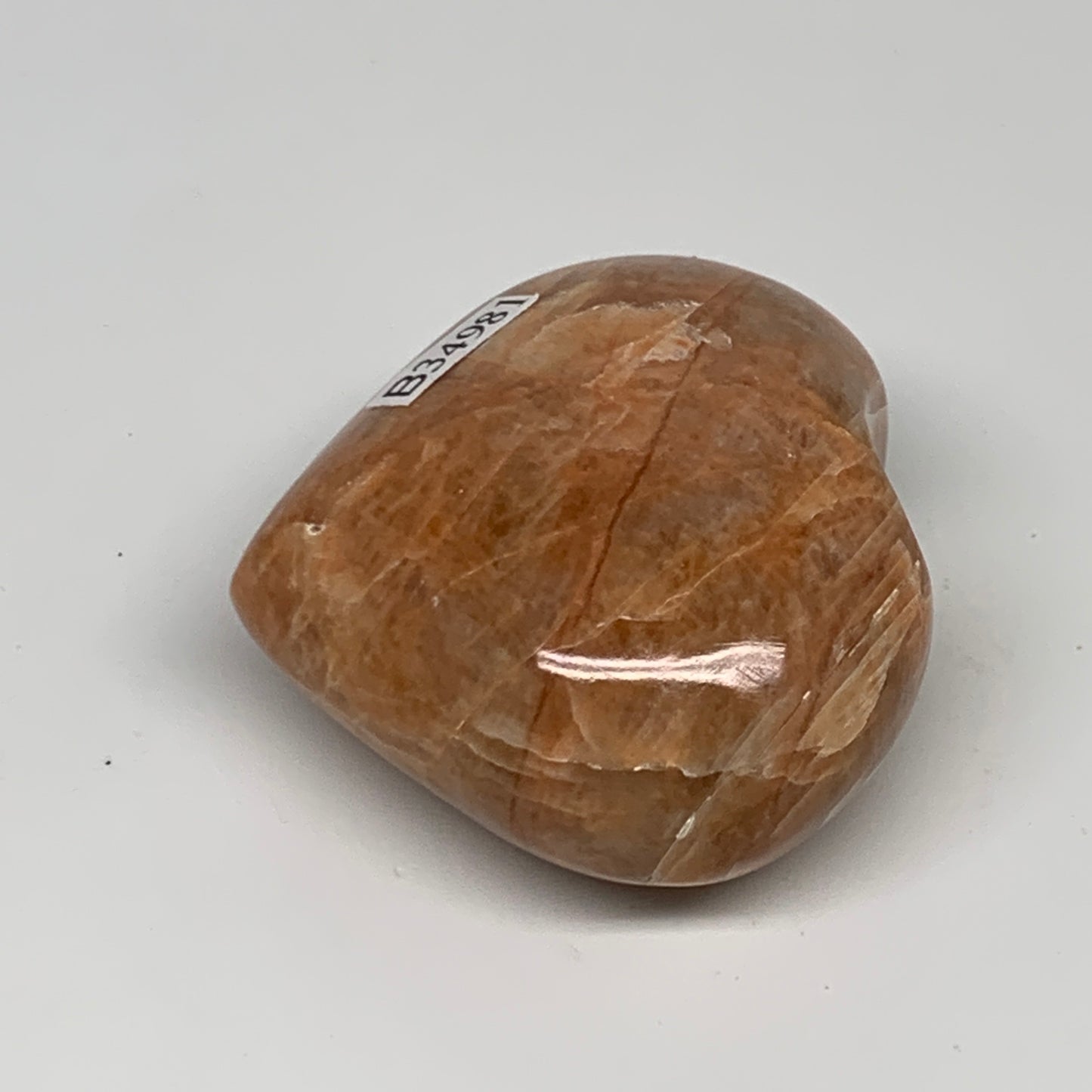 78.6g, 1.8"x2"x1", Peach Moonstone Heart Crystal Polished, B34981