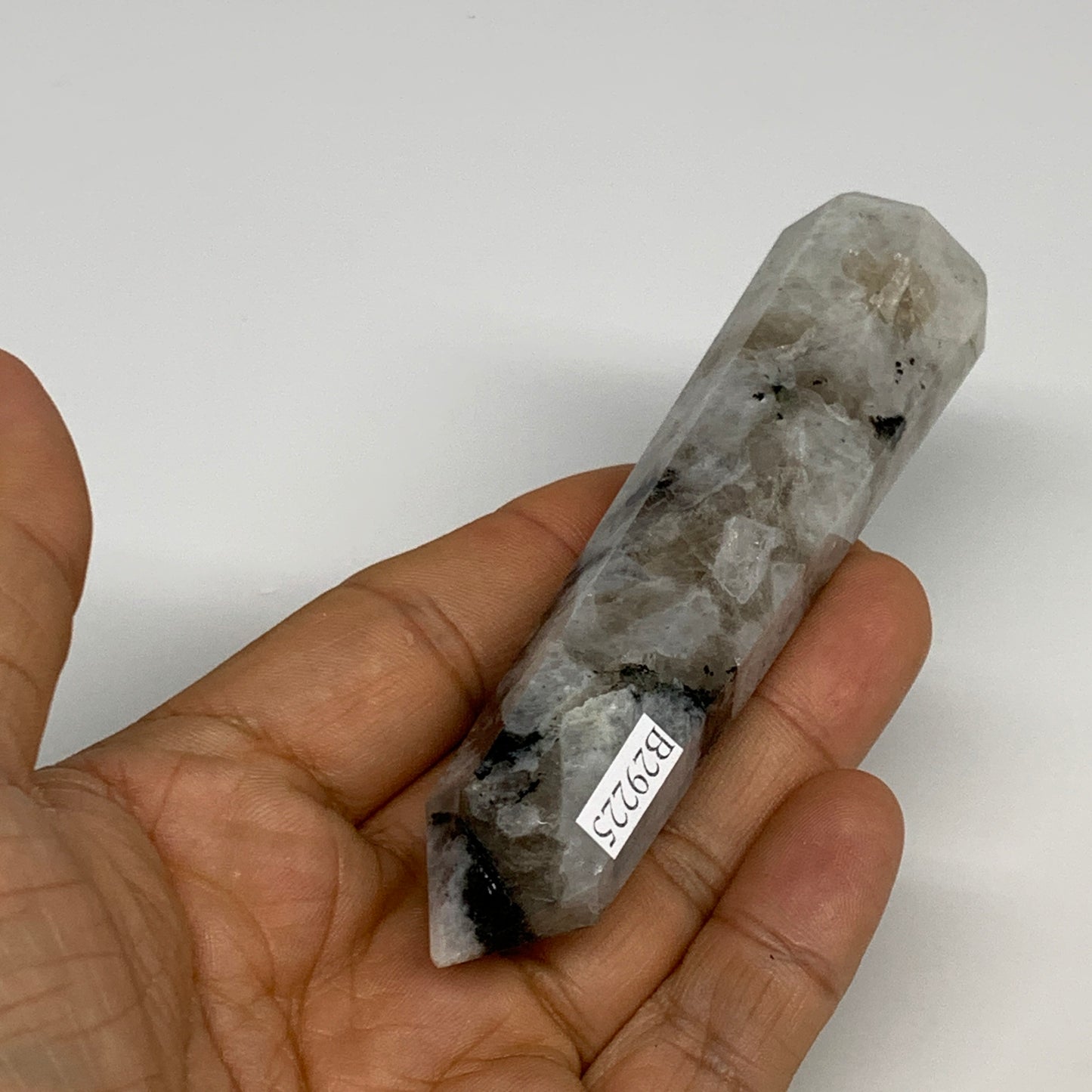 94.4g, 4"x1", Rainbow Moonstone Tower Obelisk Point Crystal @India, B29225