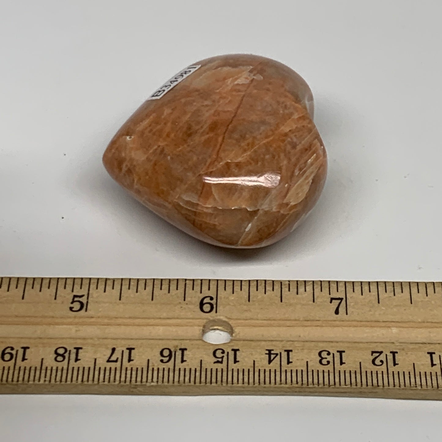 78.6g, 1.8"x2"x1", Peach Moonstone Heart Crystal Polished, B34981