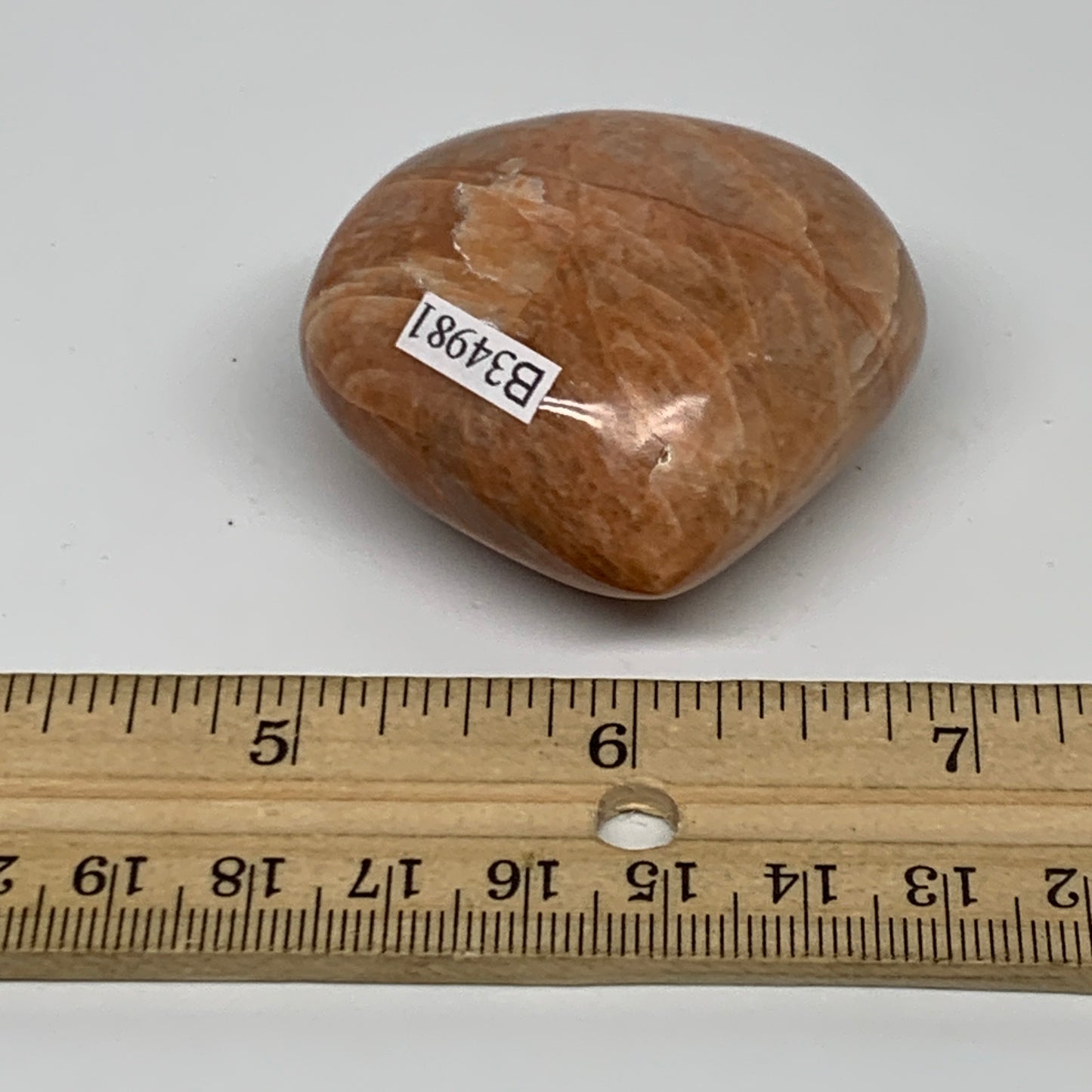 78.6g, 1.8"x2"x1", Peach Moonstone Heart Crystal Polished, B34981
