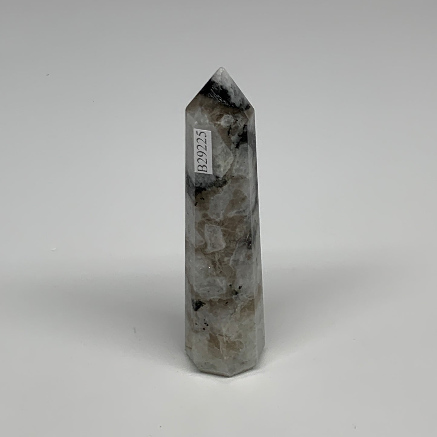 94.4g, 4"x1", Rainbow Moonstone Tower Obelisk Point Crystal @India, B29225
