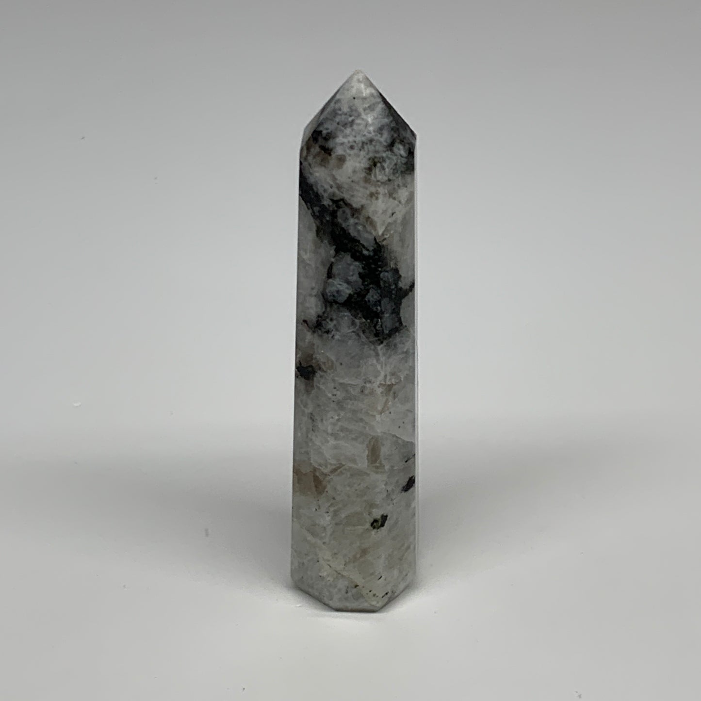 94.4g, 4"x1", Rainbow Moonstone Tower Obelisk Point Crystal @India, B29225