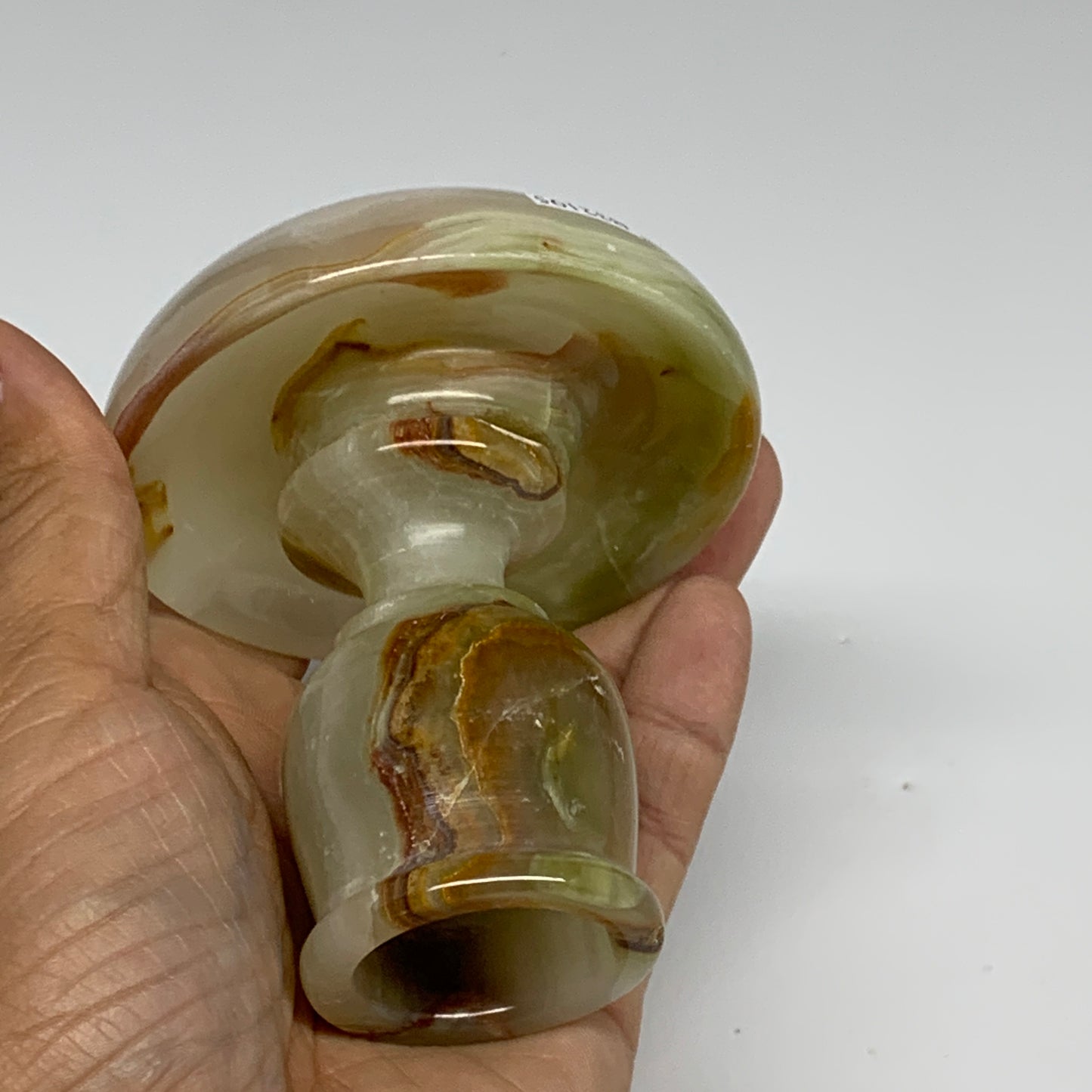 302g, 3.3"x1.5"x3", Natural Green Onyx Candle Holder Gemstone Hand Carved, B3219